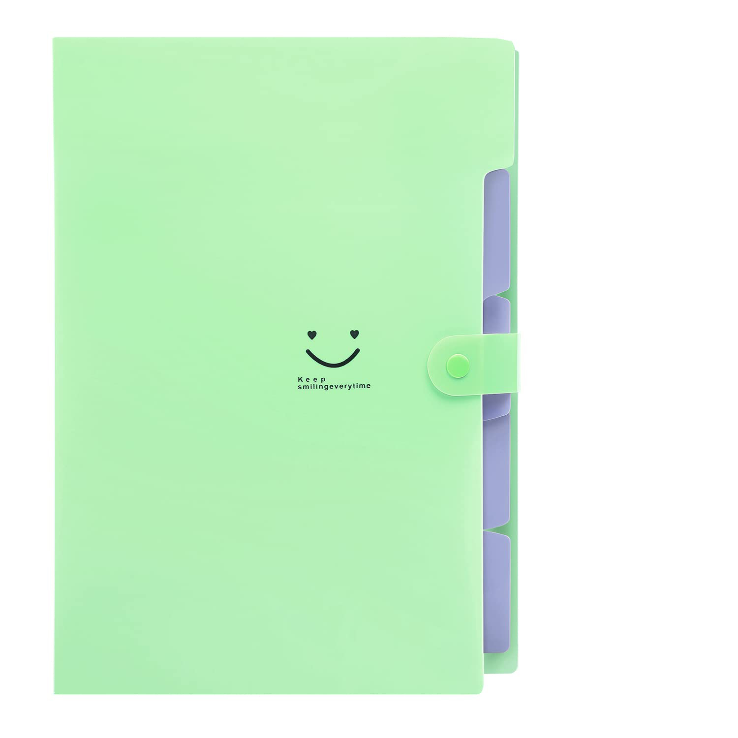 Ein hellgrüner Ordner mit einem lächelnden Gesichtssymbol und dem Text 'Keep smiling everyday'.