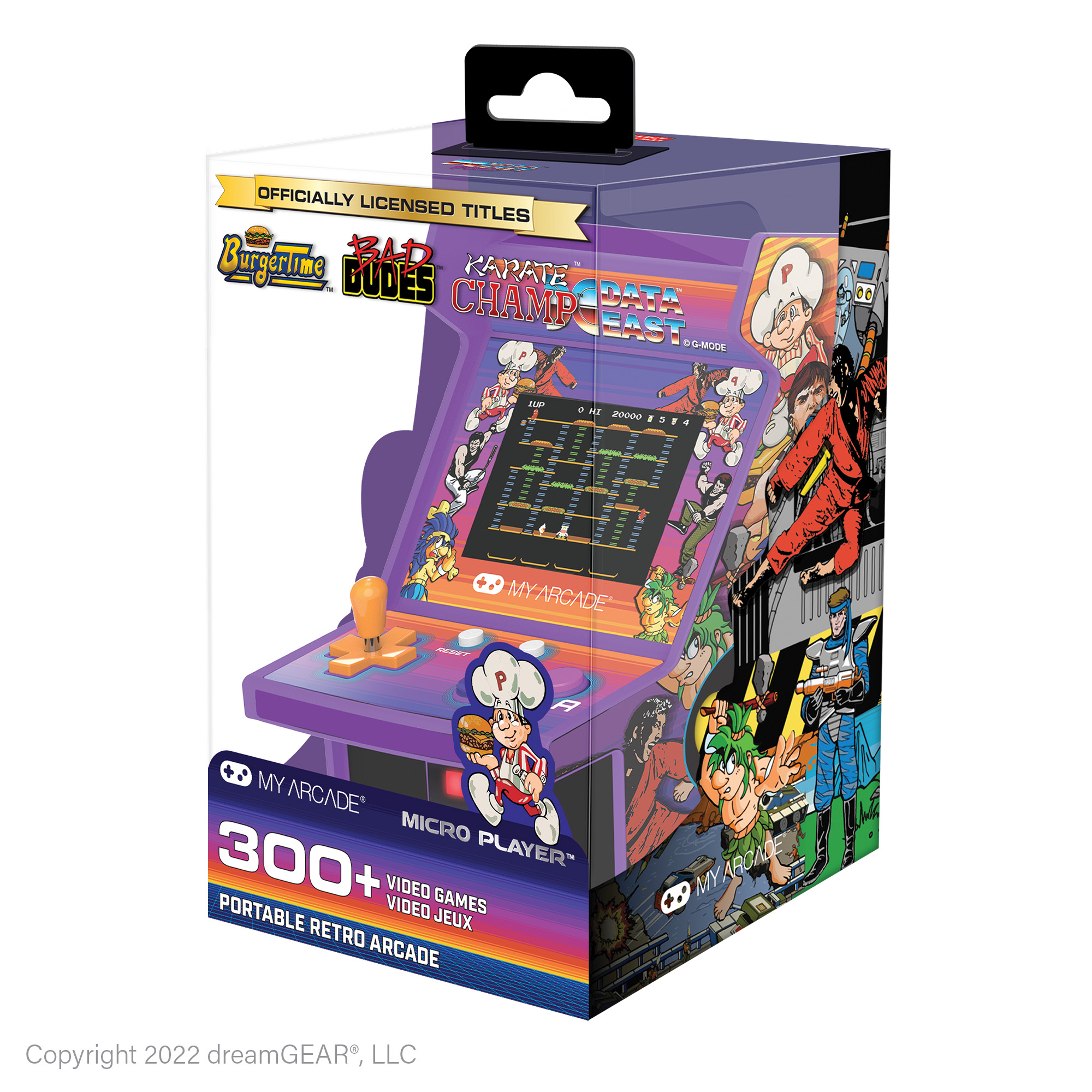 Una caja morada de juegos arcade con el título 'Data East' y las palabras 'My Arcade'.