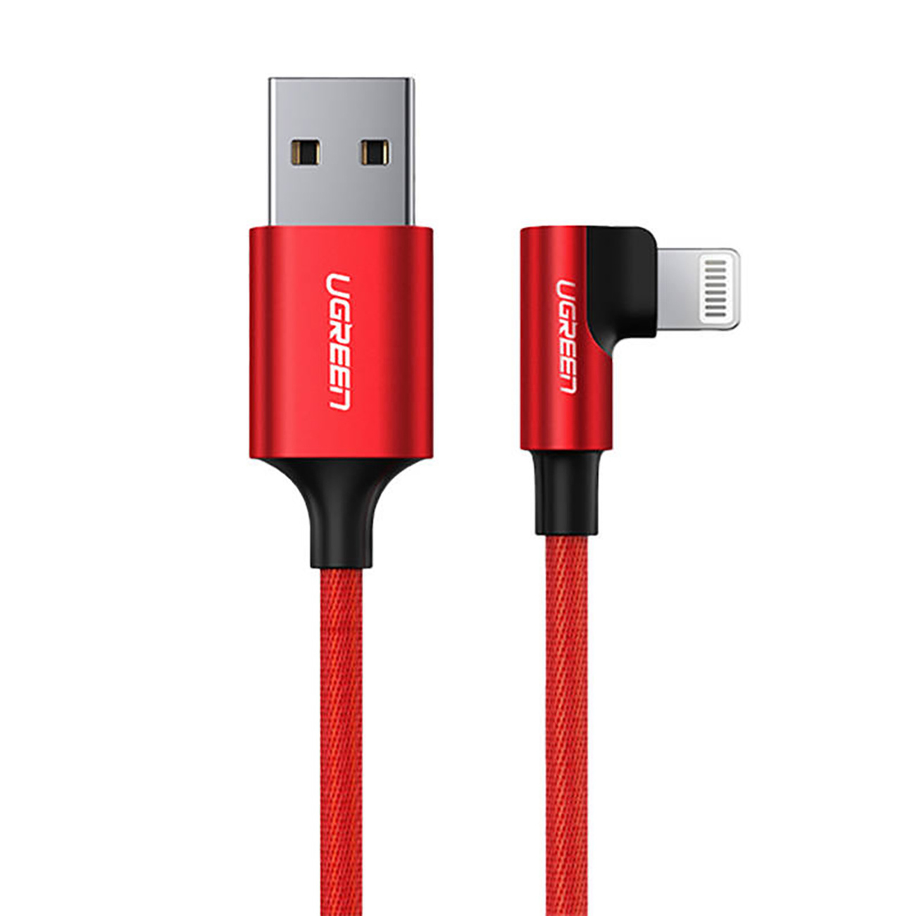 Czerwony i czarny kabel USB do Lightning, marki UGREEN.