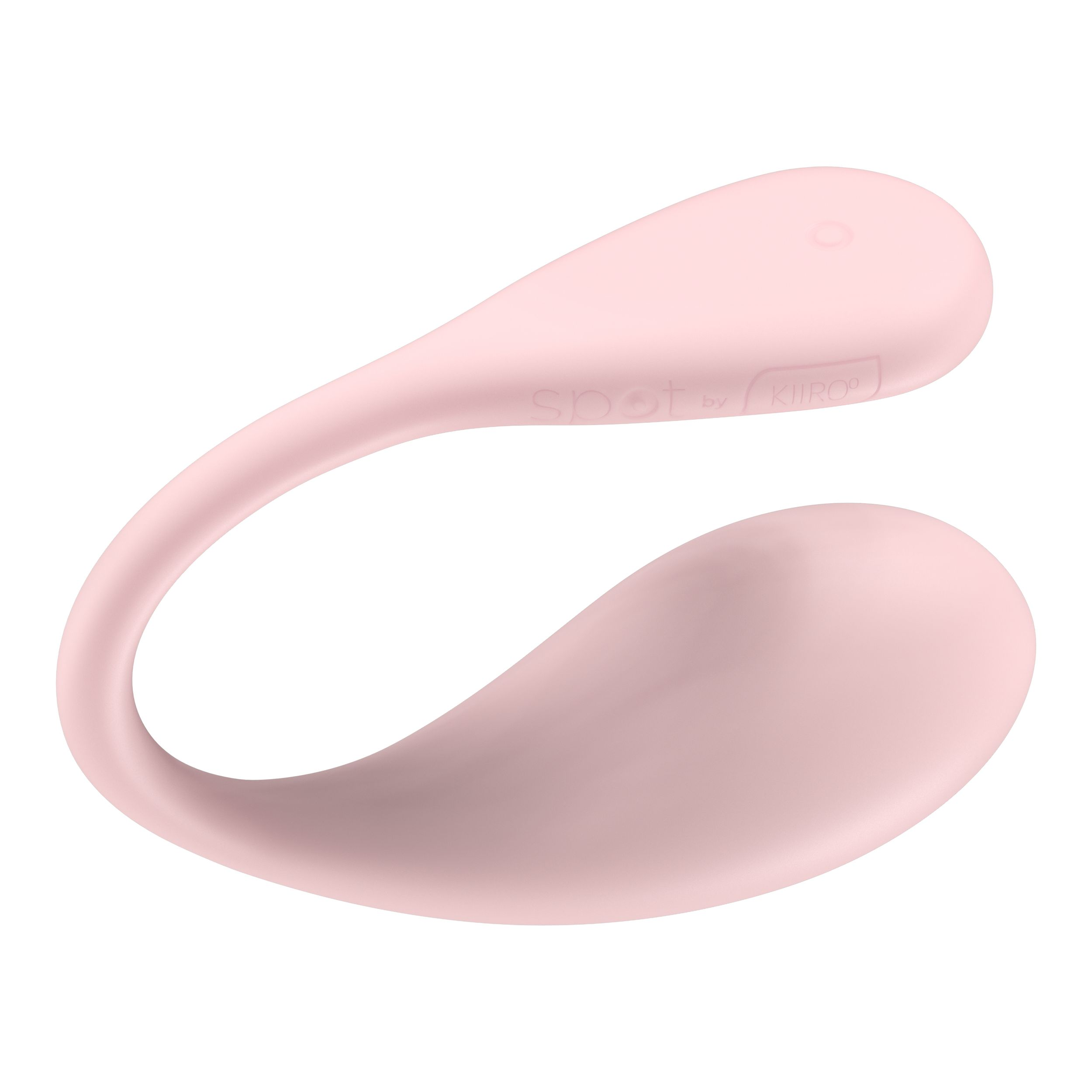 Ein rosa Sexspielzeug mit geschwungenem Design, beschriftet mit 'spot by Kiiro'.