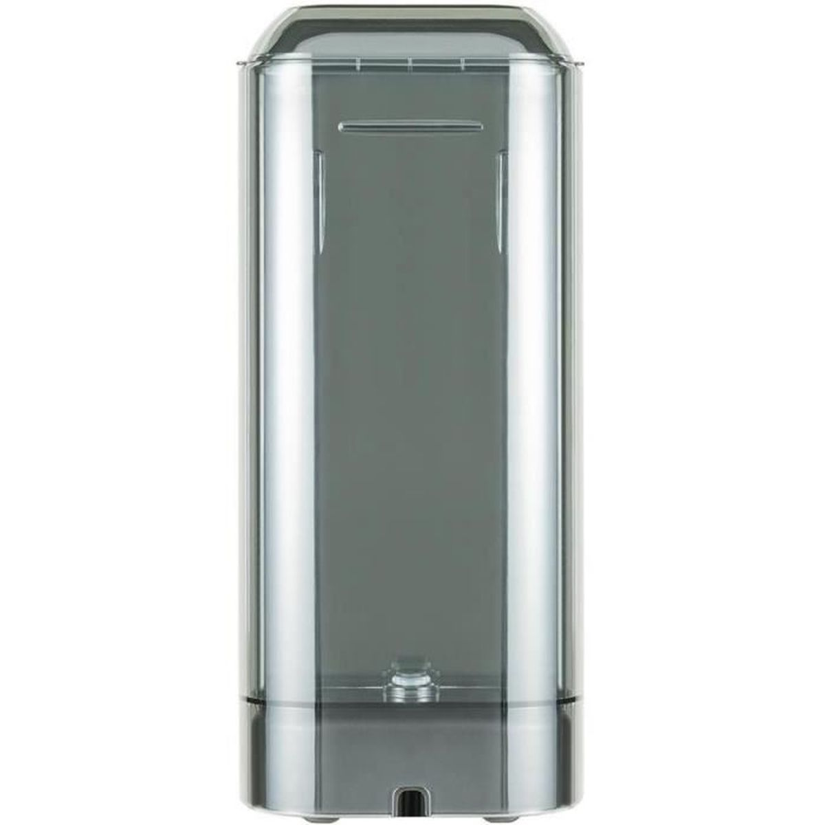 Ein hoher, transparenter Wasserfilter steht auf einem weißen Hintergrund und präsentiert sein schlankes Design.