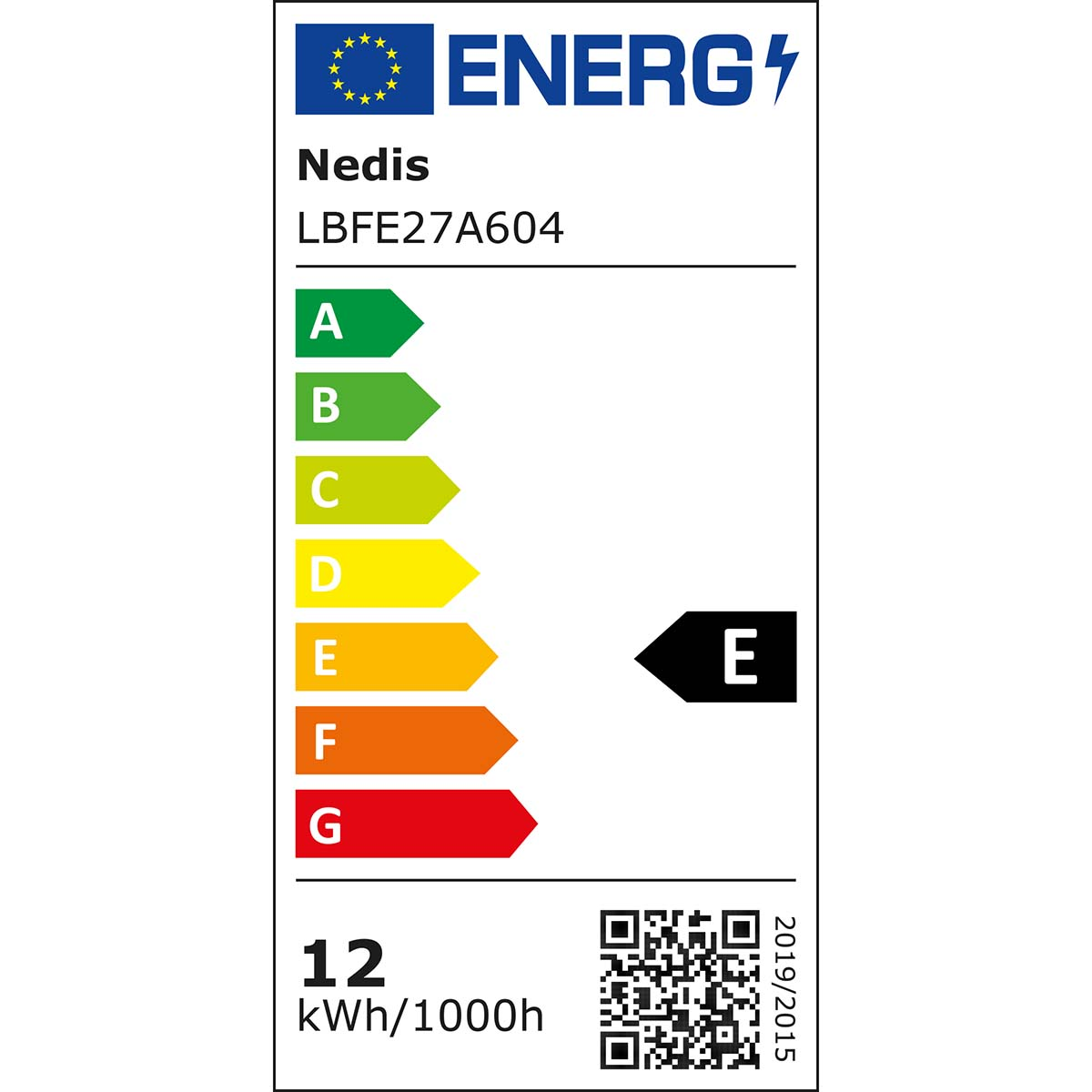 Una etiqueta de eficiencia energética que muestra una escala de A a G, con una calificación 'E' resaltada.