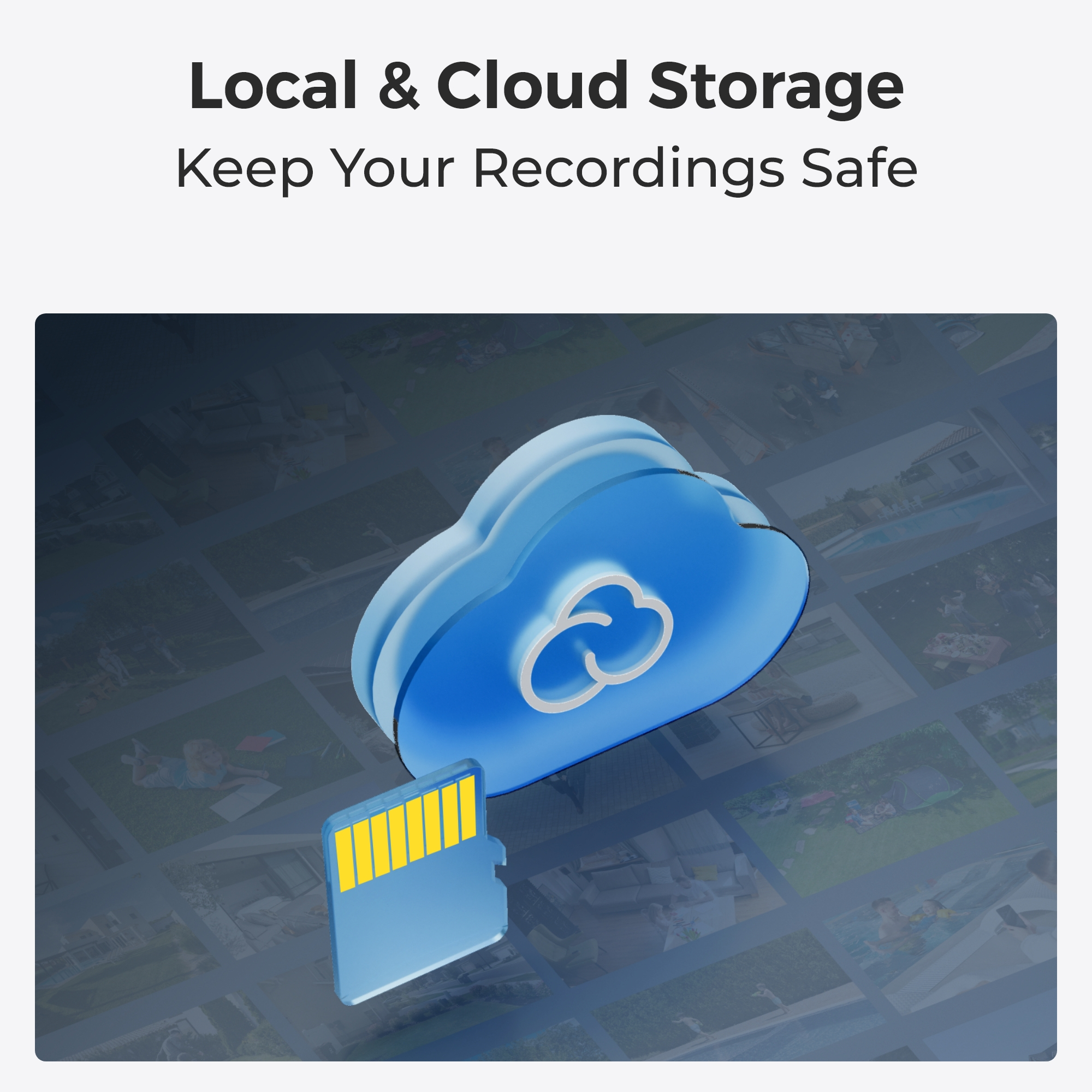 Render 3D chmury i karty SD. Przedstawia przechowywanie w chmurze.