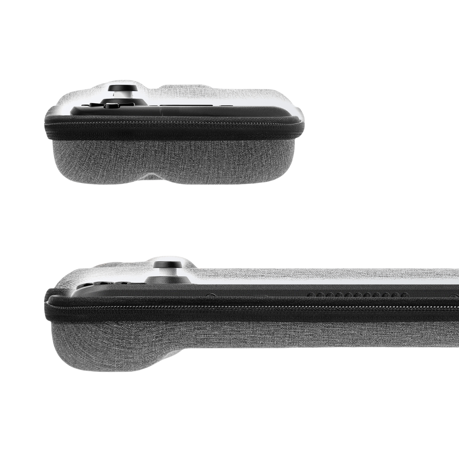 Dwa ujęcia z boku etui na konsolę do gier.