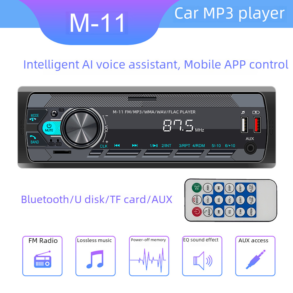 Auto-MP3-Player mit Knöpfen, Display mit 87,5 MHz und Fernbedienung.