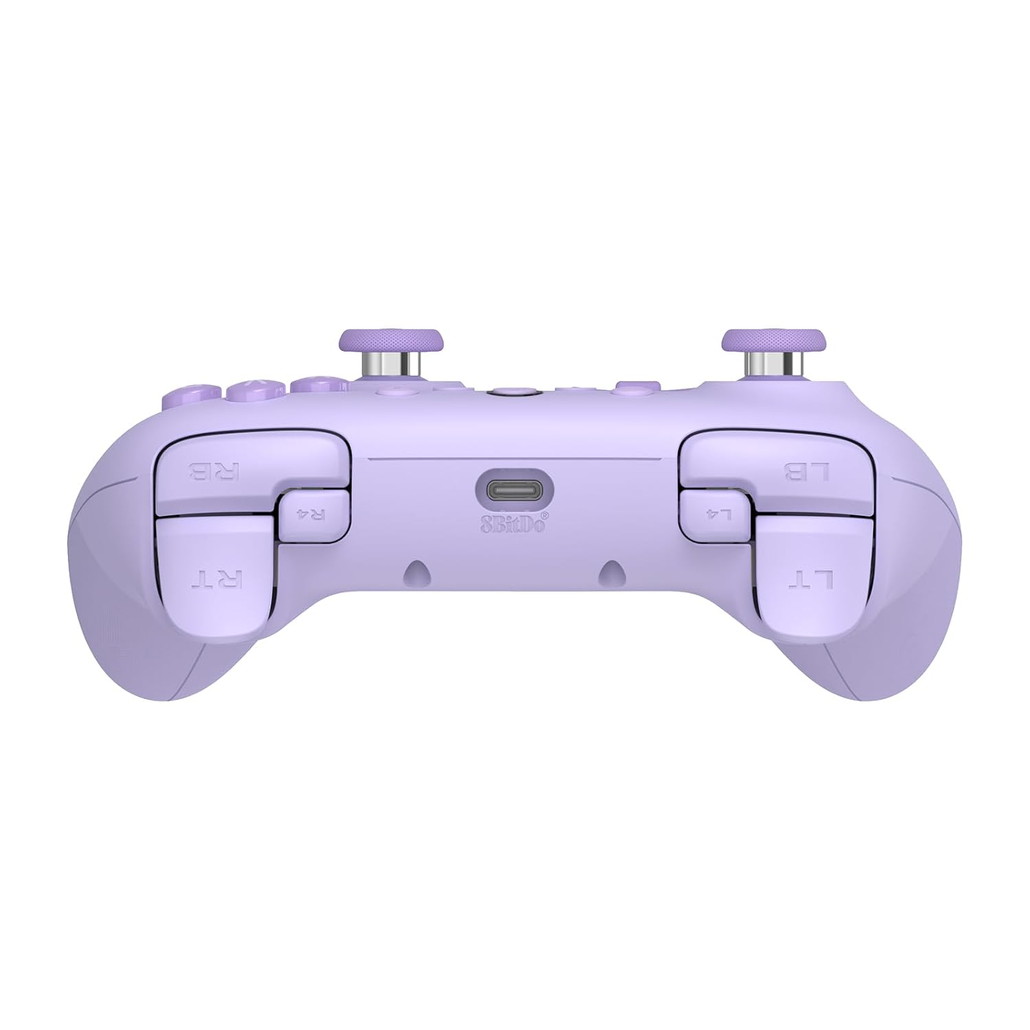Fioletowy gamepad, widoczne przyciski, z portem USB-C.