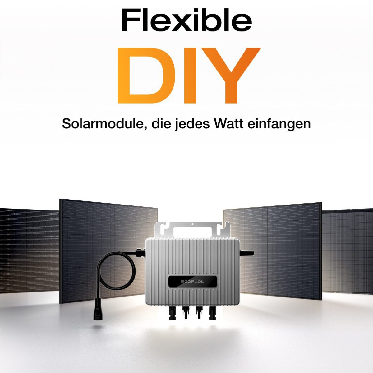 Solarmodule und Komponenten mit dem Text 'Flexible DIY Solarmodule, die jedes Watt einfangen'.