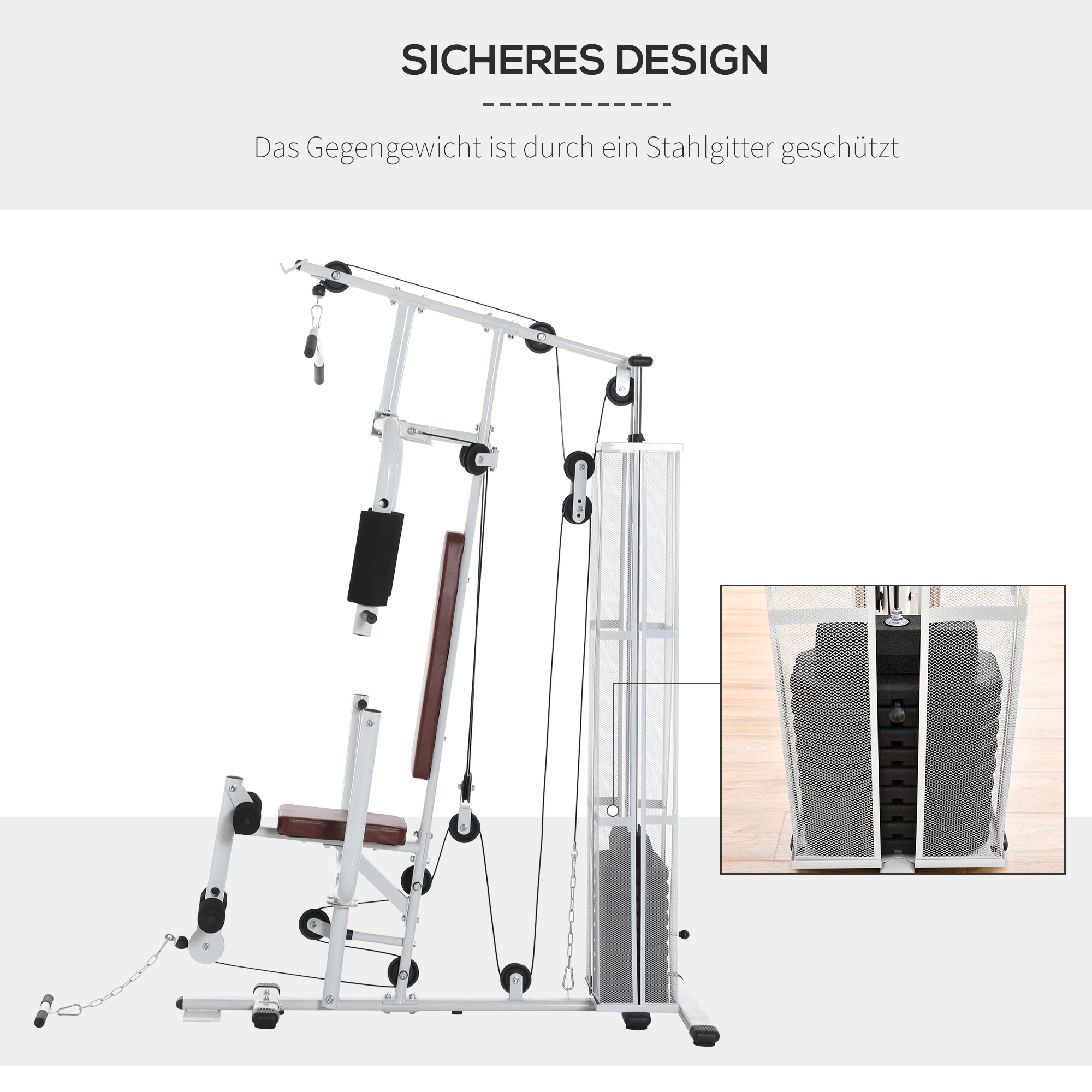 Heimtrainingsgeräte mit Schutzgitter aus Stahl, mit einem Inset.