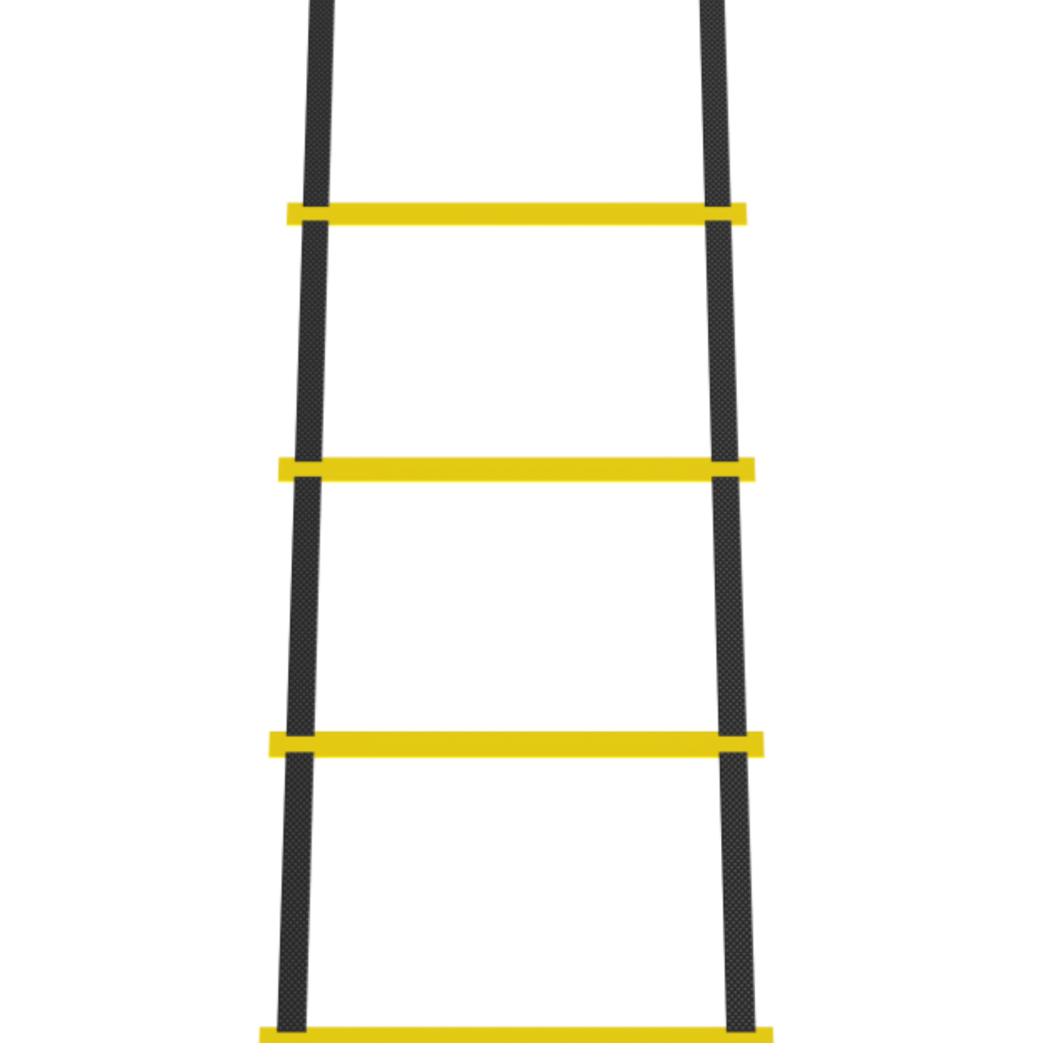 Black and yellow agility ladder on a white background. Ladder has black supports and yellow rungs.