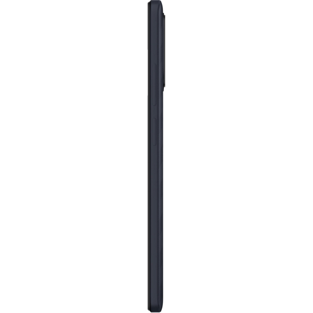 Vista laterale di uno smartphone blu scuro, che mostra il bordo con i pulsanti e un design liscio e curvo.