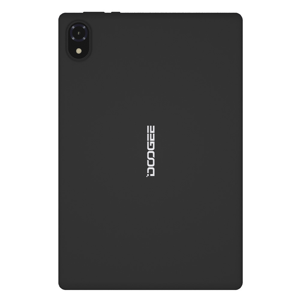 Una tableta negra con la marca 'DOOGEE'. La tableta tiene una cámara en la esquina superior izquierda.