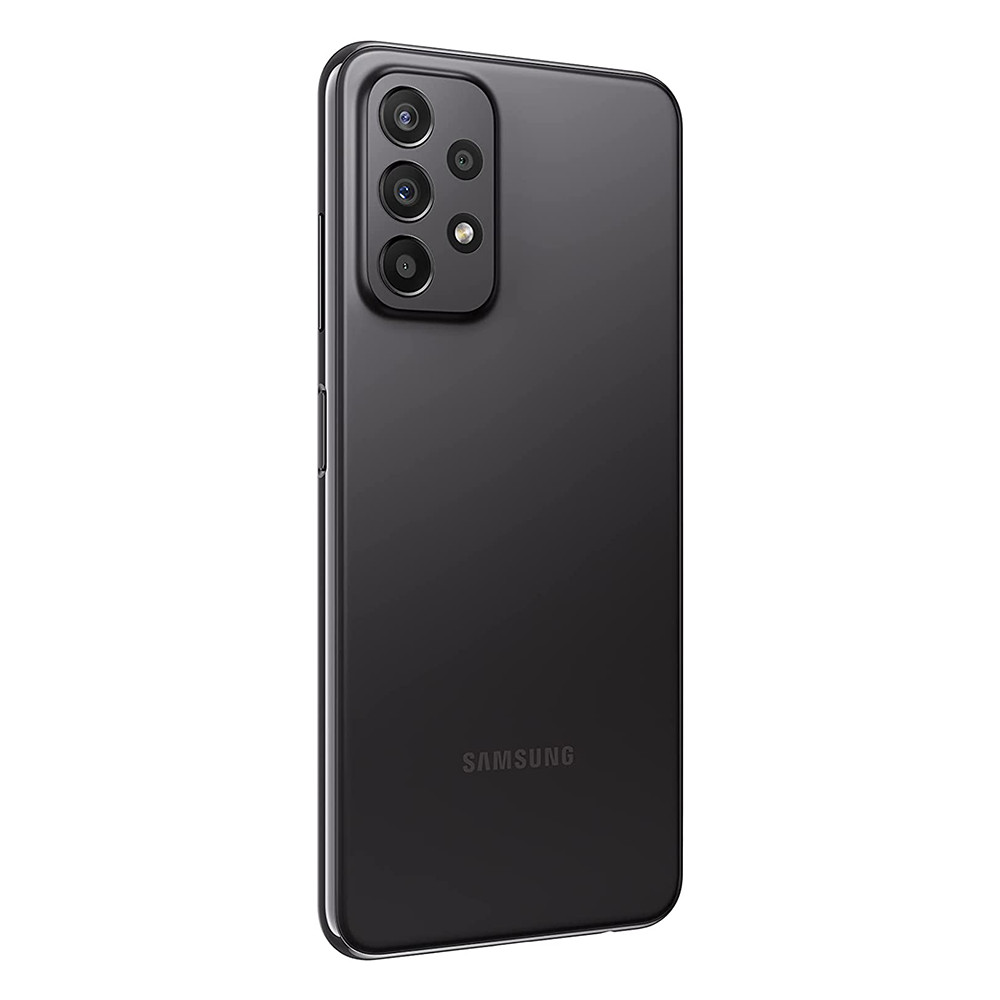 Teléfono inteligente Samsung negro. Se ven múltiples cámaras traseras. El logotipo de Samsung está en la parte inferior.