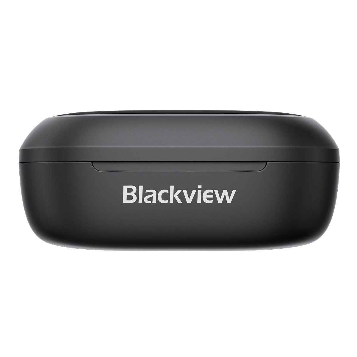 Un astuccio nero e arrotondato con la scritta bianca "Blackview" stampata sul davanti. L'astuccio ha un coperchio con una sottile scanalatura.