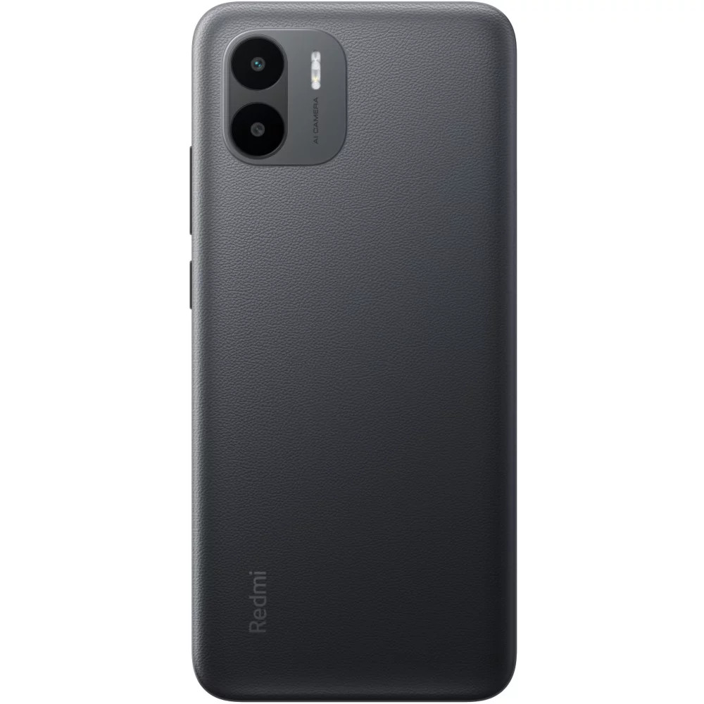 Ciemnoszary tył smartfona. Podwójny aparat u góry, tekst AI CAMERA. Logo Redmi na dole. Teksturowana powierzchnia.