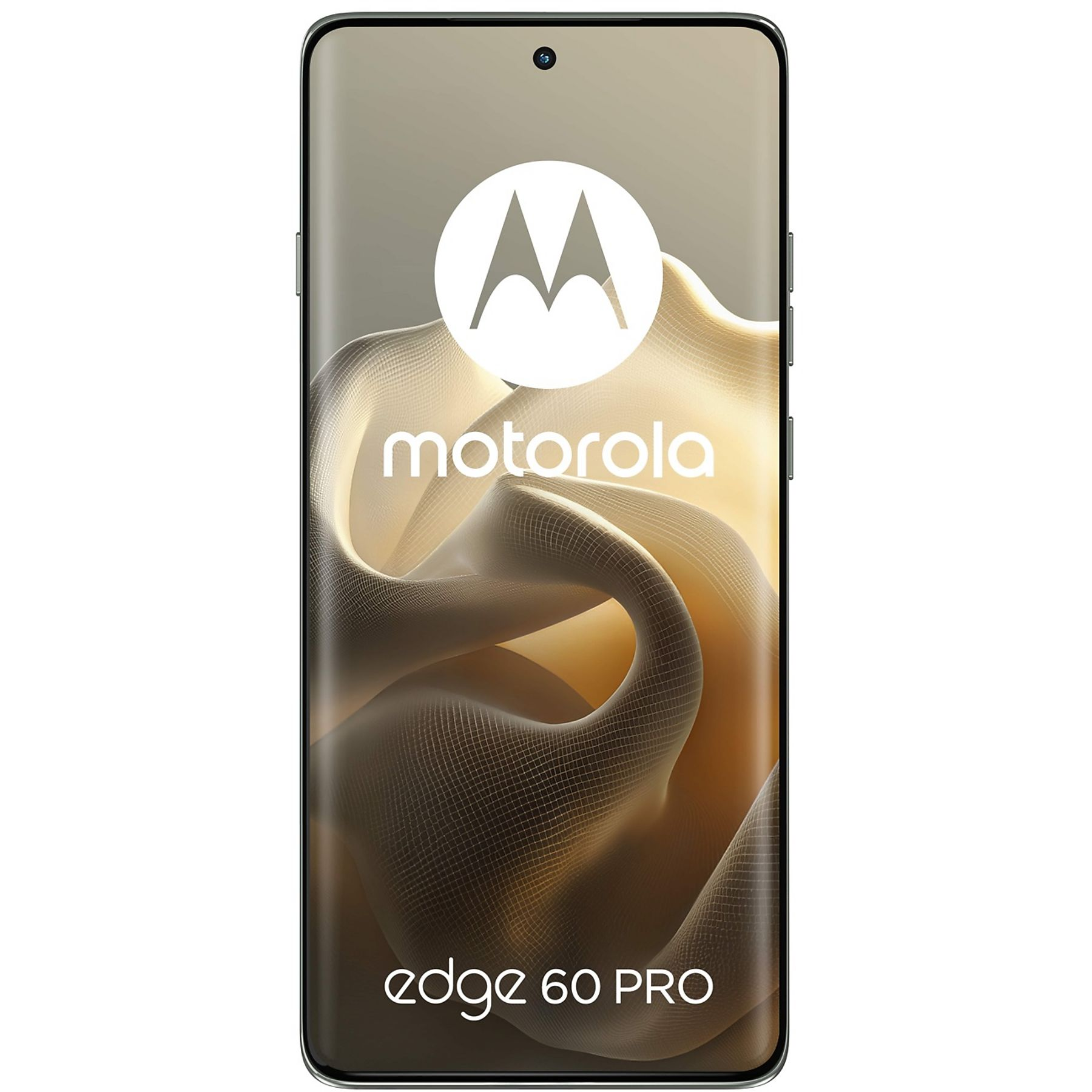 Un teléfono Motorola Edge 60 Pro. Tiene una pantalla que muestra el logotipo y el texto de Motorola. El fondo es abstracto.