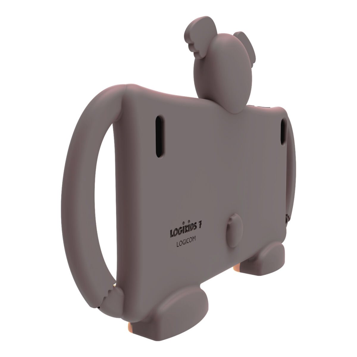 Eine graue Tablet-Hülle in Form eines Koala-Bären mit Griff. Der Markenname LOGIKIDS 7 LOGICOM ist sichtbar.