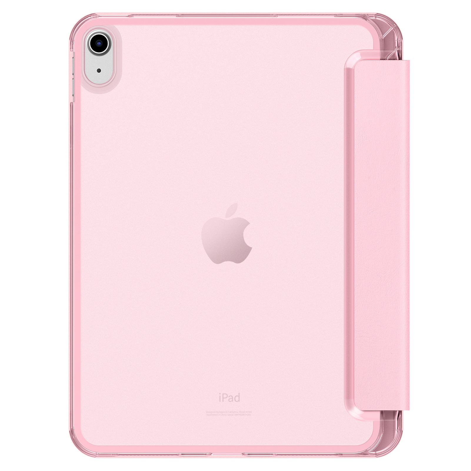 Rosa iPad mit rosa Hülle. Es hat ein Apple-Logo und eine Kamera in der oberen linken Ecke. Die Hülle befindet sich rechts.
