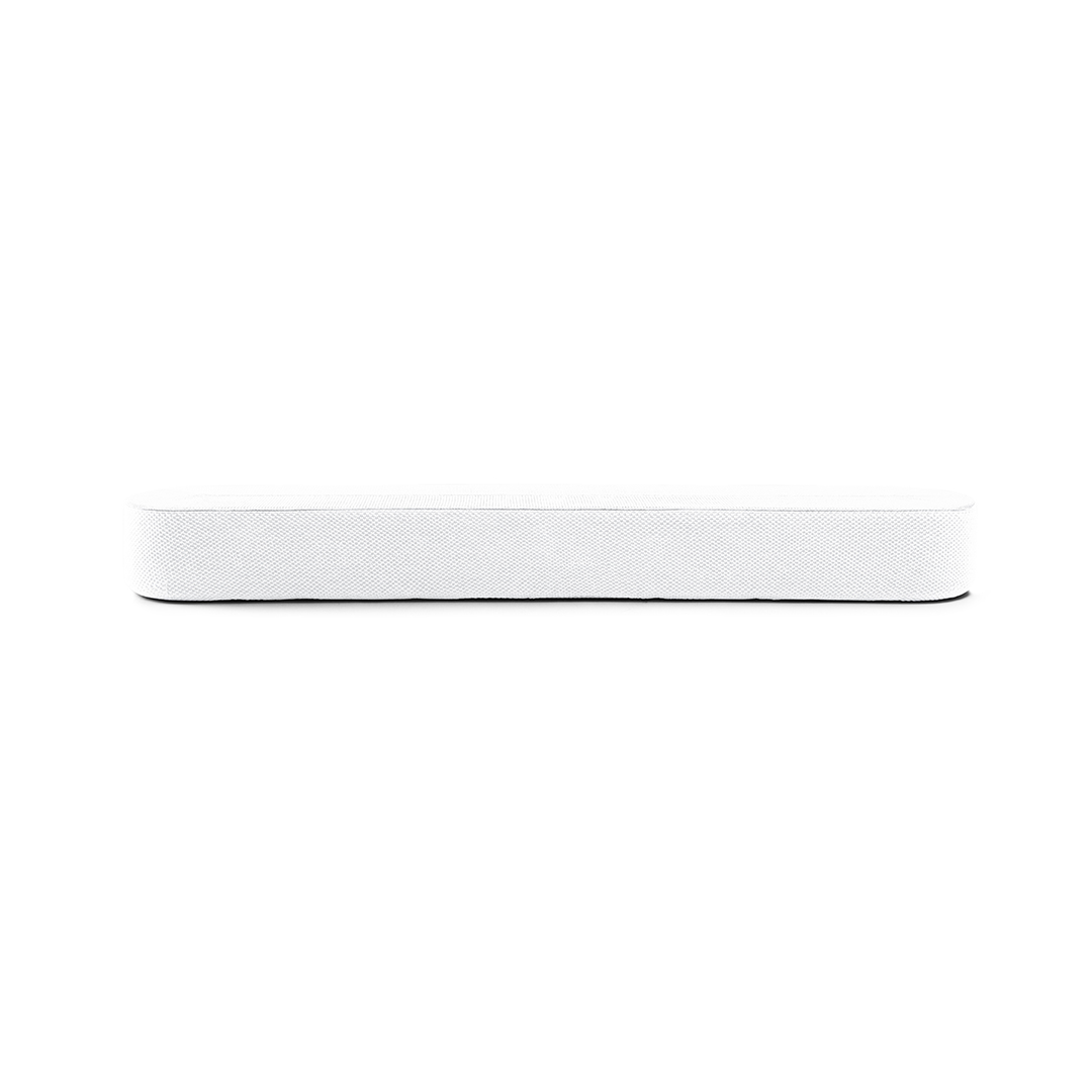 Une barre de son blanche sur fond blanc. Elle est rectangulaire avec des bords arrondis. La surface présente un motif texturé.