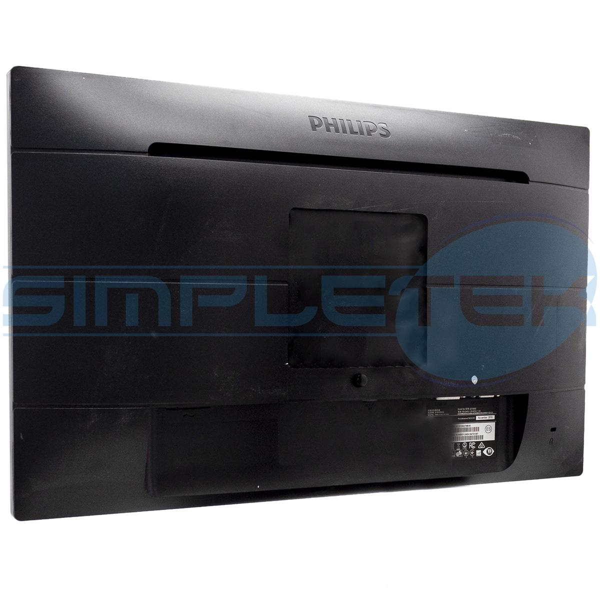 Retro di un monitor Philips nero. Il marchio è visibile. SimpleTech è in filigrana sullo schermo.