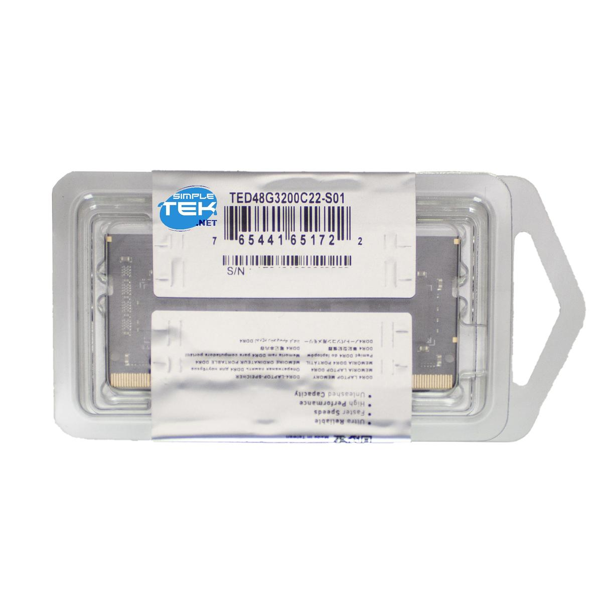 Moduł RAM w plastikowym opakowaniu. Opakowanie pokazuje markę Simple Tek i informacje o produkcie.