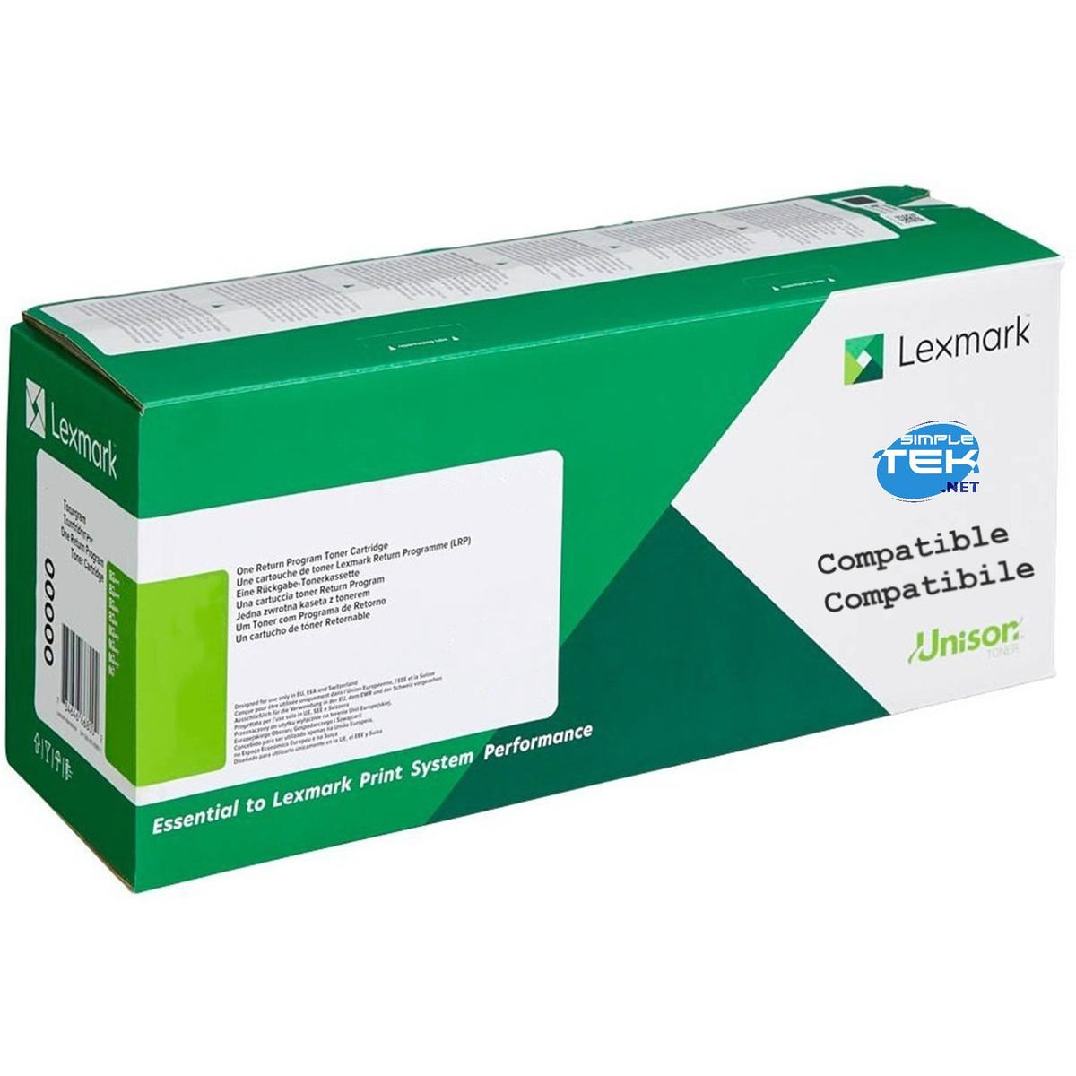 Una scatola di cartucce toner Lexmark verde e bianca. Il testo include "Compatibile", "One Return Program" e il logo Lexmark.