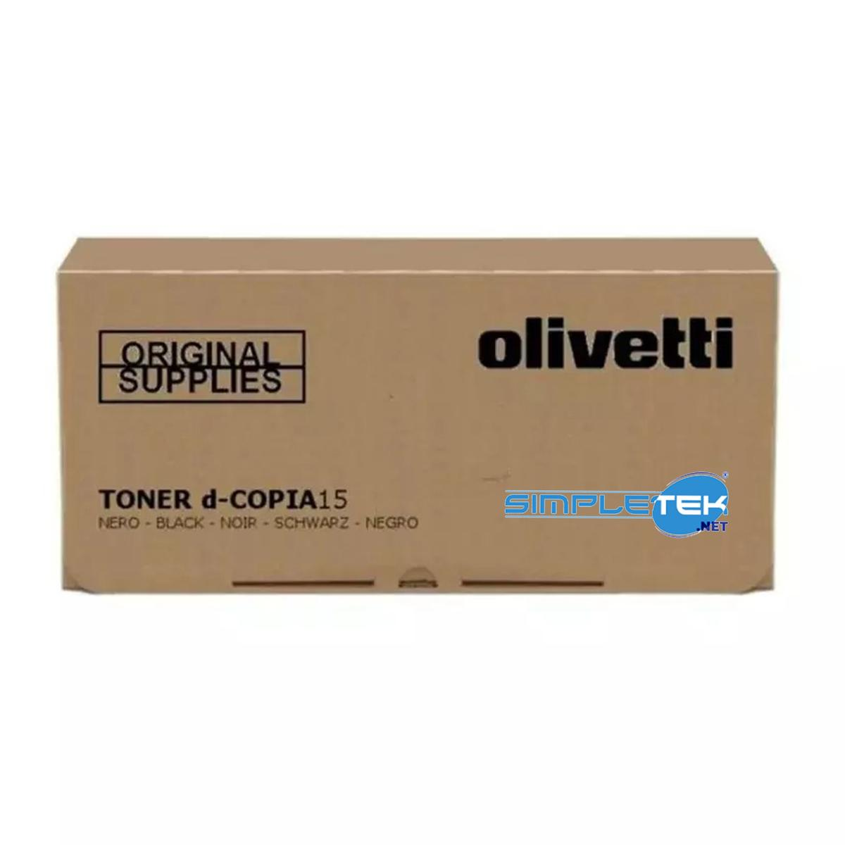 Una scatola di toner Olivetti marrone con testo: Original Supplies, Toner d-Copia15 e logo SimpleTek.
