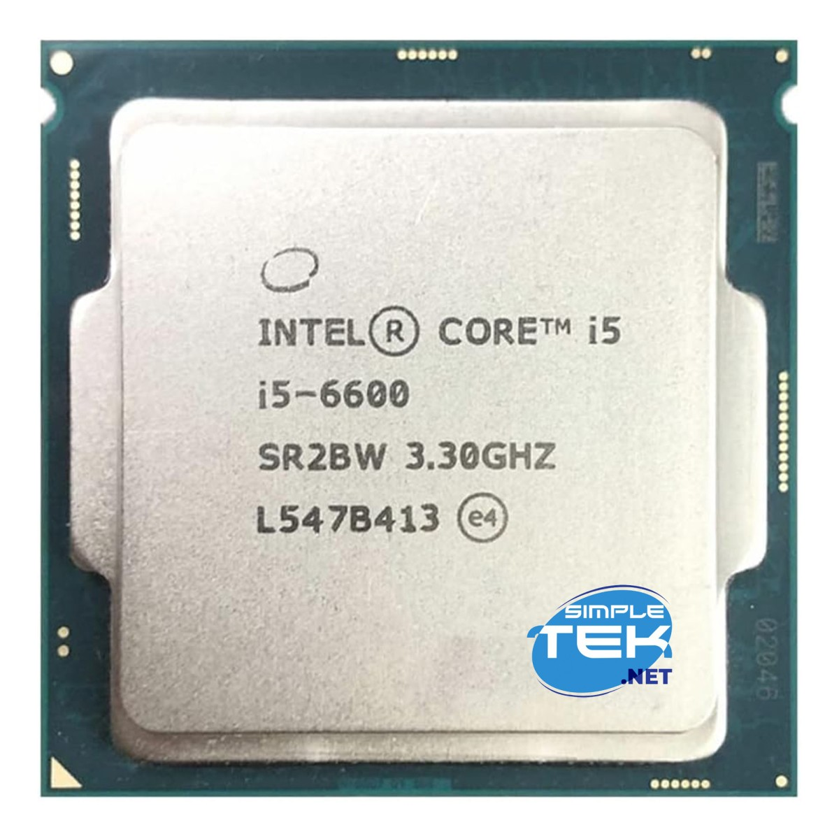 Un processore Intel Core i5. Il testo sul processore recita i5-6600, SR2BW 3.30GHz e L547B413. È visibile un logo Simple Tek.
