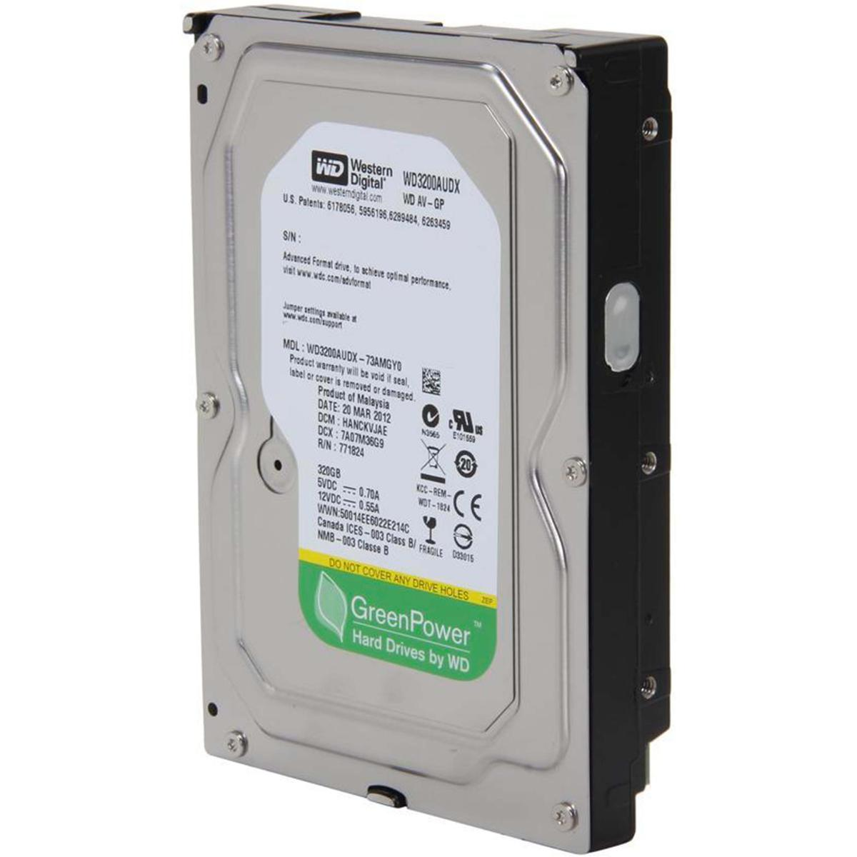 Unità disco rigido con etichetta Western Digital. Testi e loghi visibili. GreenPower in basso.
