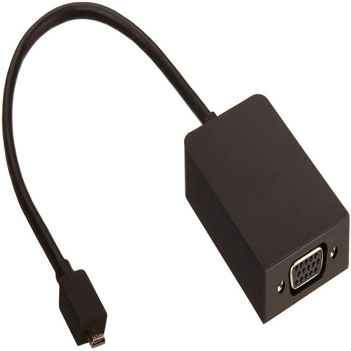 Un adattatore nero con porta VGA e connettore micro-USB, collegati da un cavo nero, su sfondo bianco.