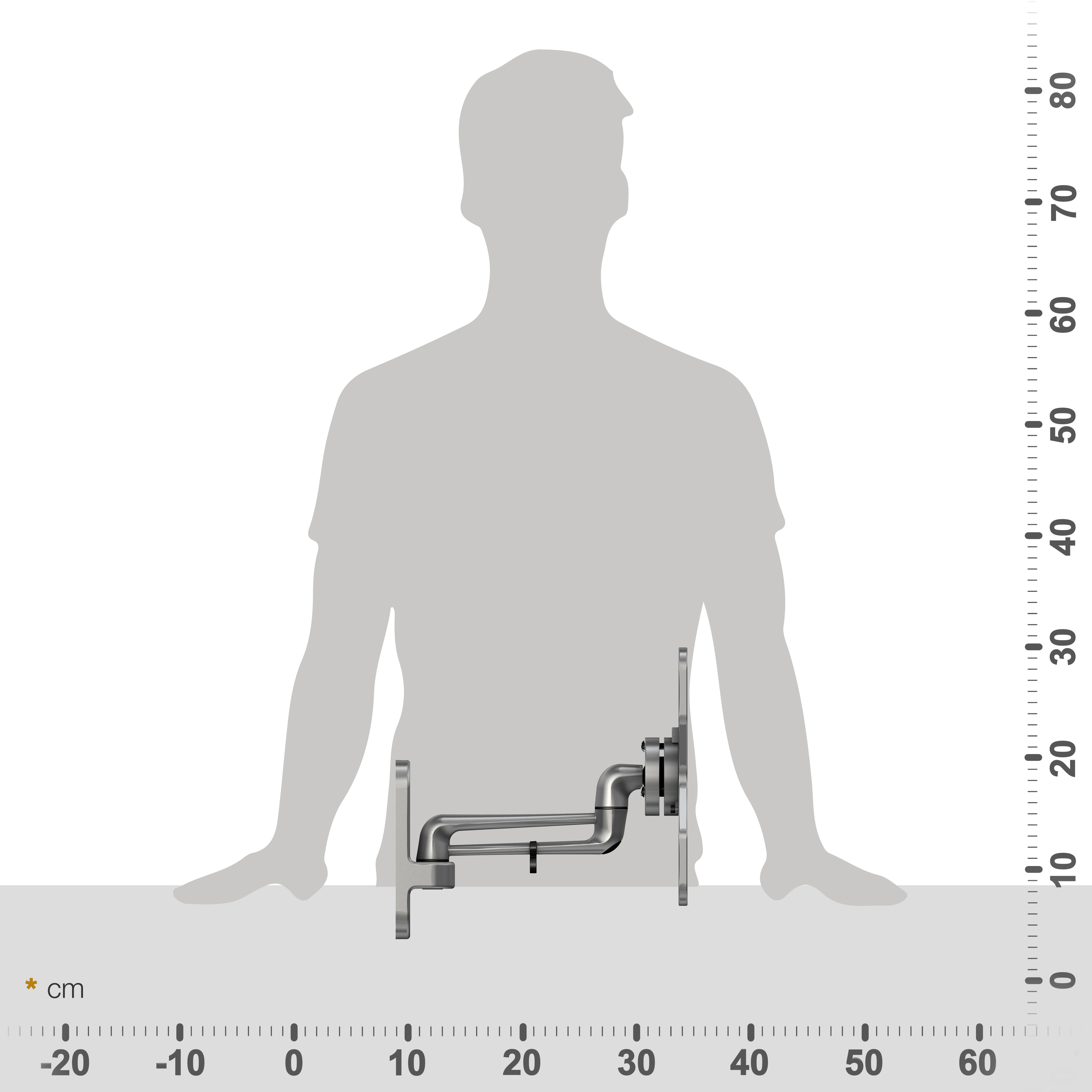 Eine Metallrohrbaugruppe wird vor einer personenförmigen Silhouette gezeigt. Rechts befindet sich eine cm-Skala.