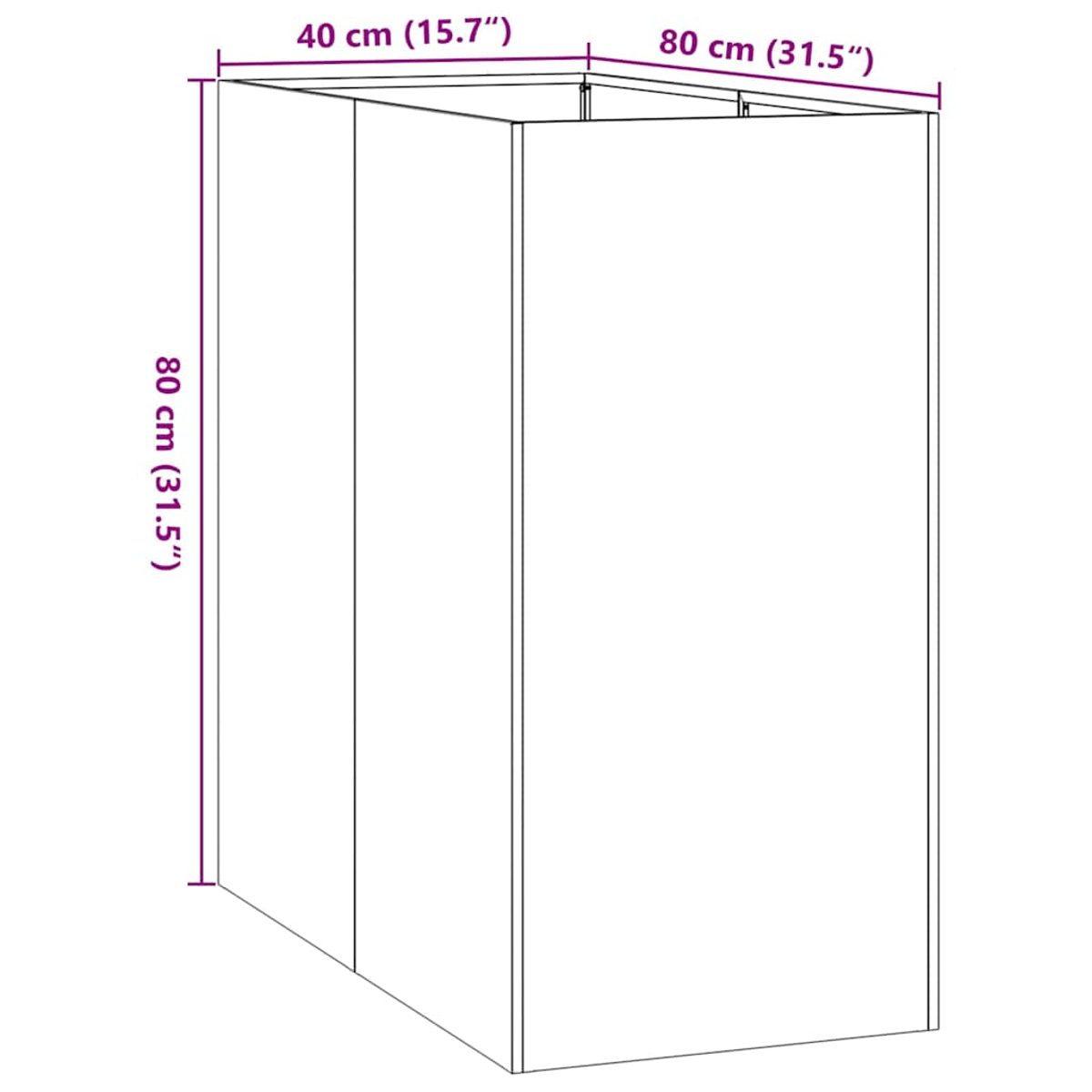 Un'illustrazione mostra un prisma rettangolare con dimensioni etichettate: 40 cm x 80 cm x 80 cm. È un semplice contorno.