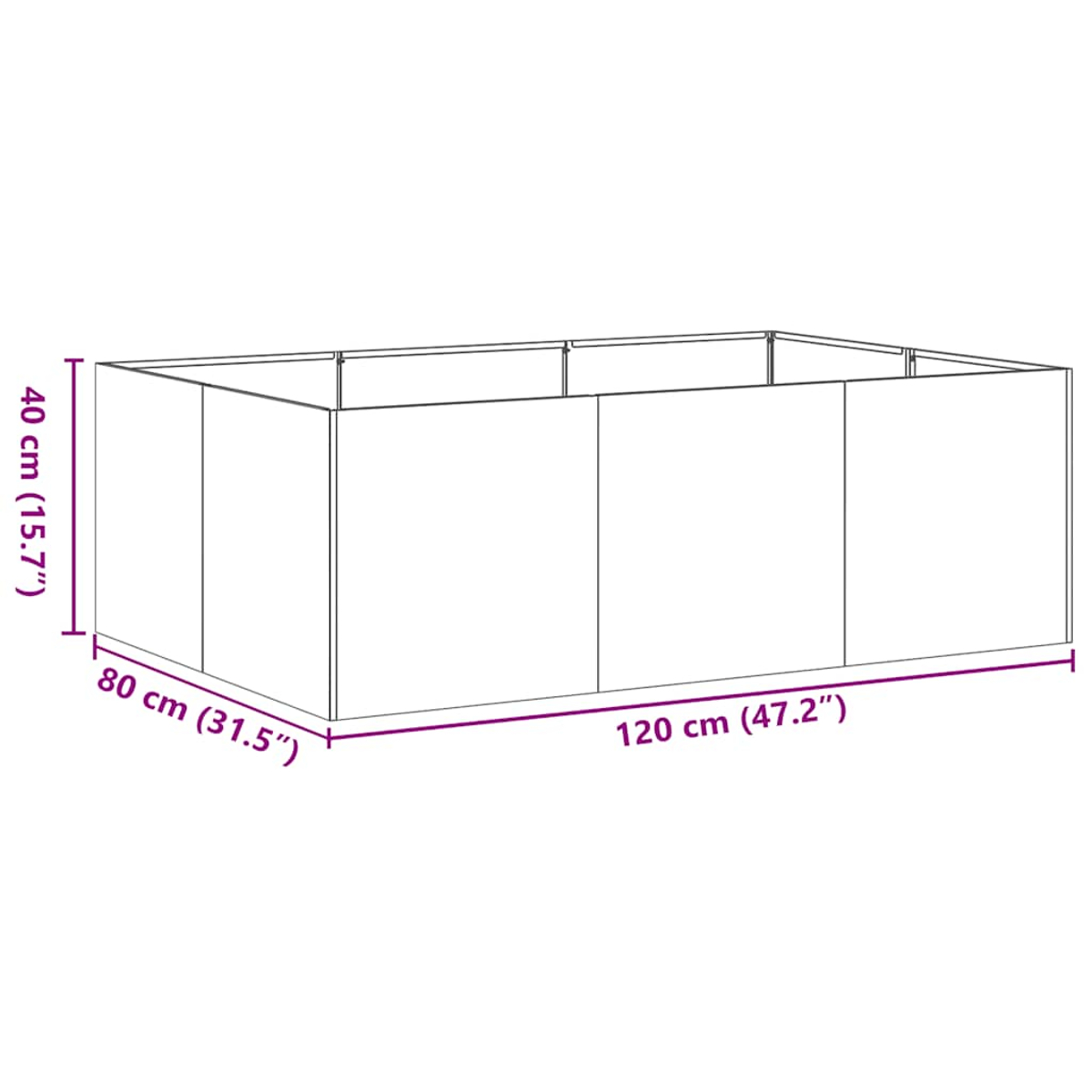 Una struttura rettangolare con dimensioni etichettate: 120 cm, 80 cm e 40 cm. La struttura sembra essere un display o una partizione.
