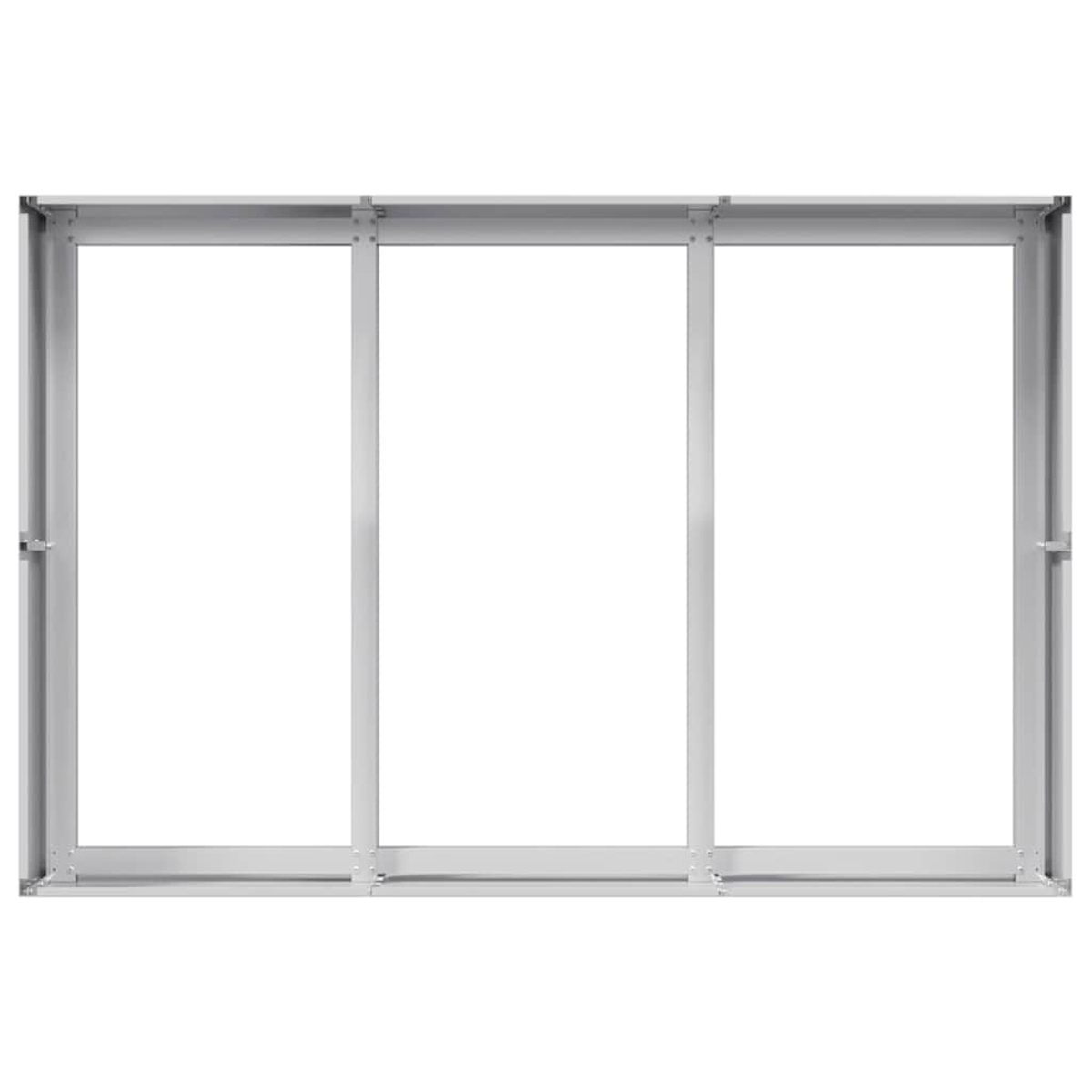 Un telaio metallico rettangolare con tre sezioni rettangolari vuote. Il telaio è grigio, con sfondo bianco visibile.