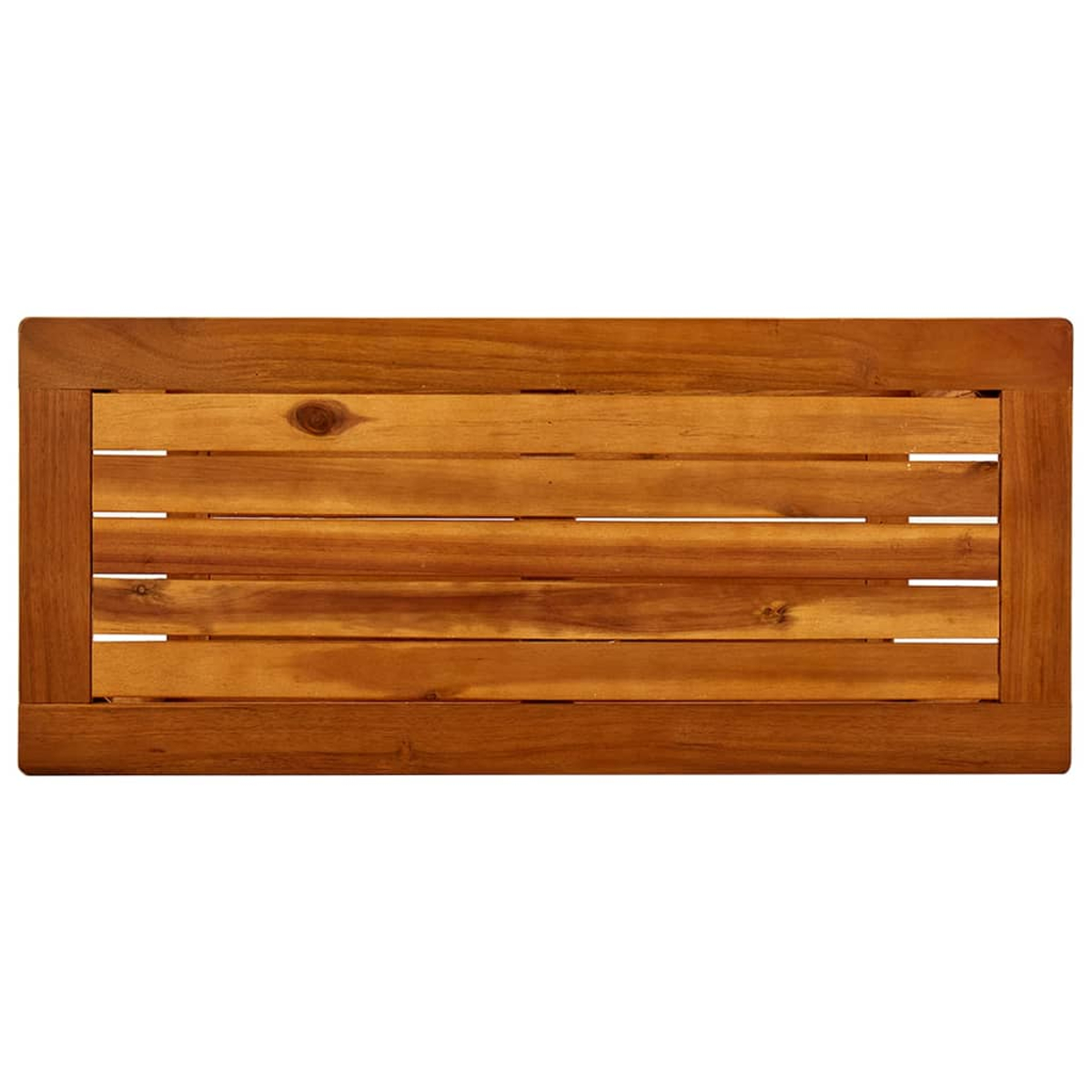Rechteckiger Holztisch. Der Tisch hat einen Rahmen und die Oberseite besteht aus Holzplanken mit sichtbarer Holzmaserung.
