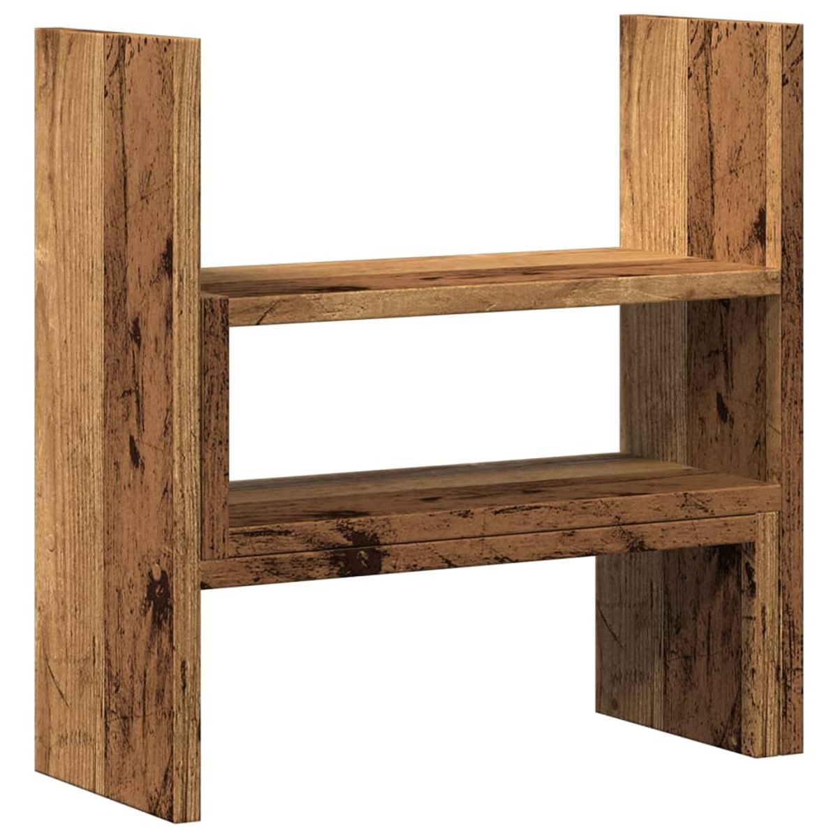 Holzregal mit zwei Ablagen. Die Einheit ist braun mit Holzmaserung. Der Hintergrund ist weiß.