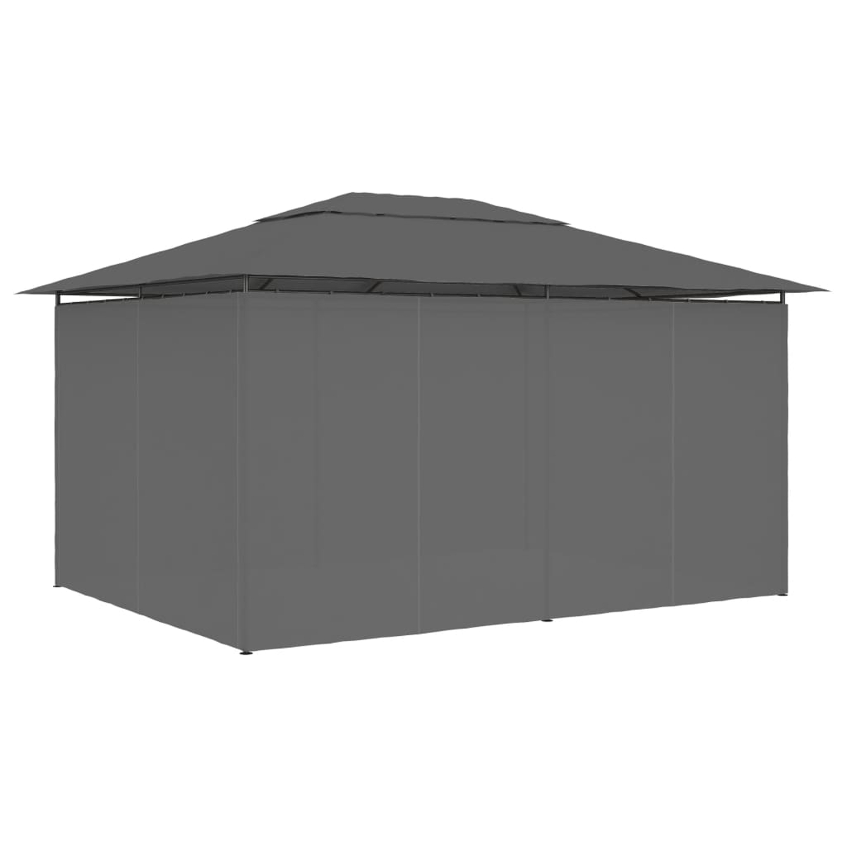 Grauer Pavillon mit spitzem Dach. Die Struktur hat geschlossene Wände und ein dunkelgraues Stoffdach.