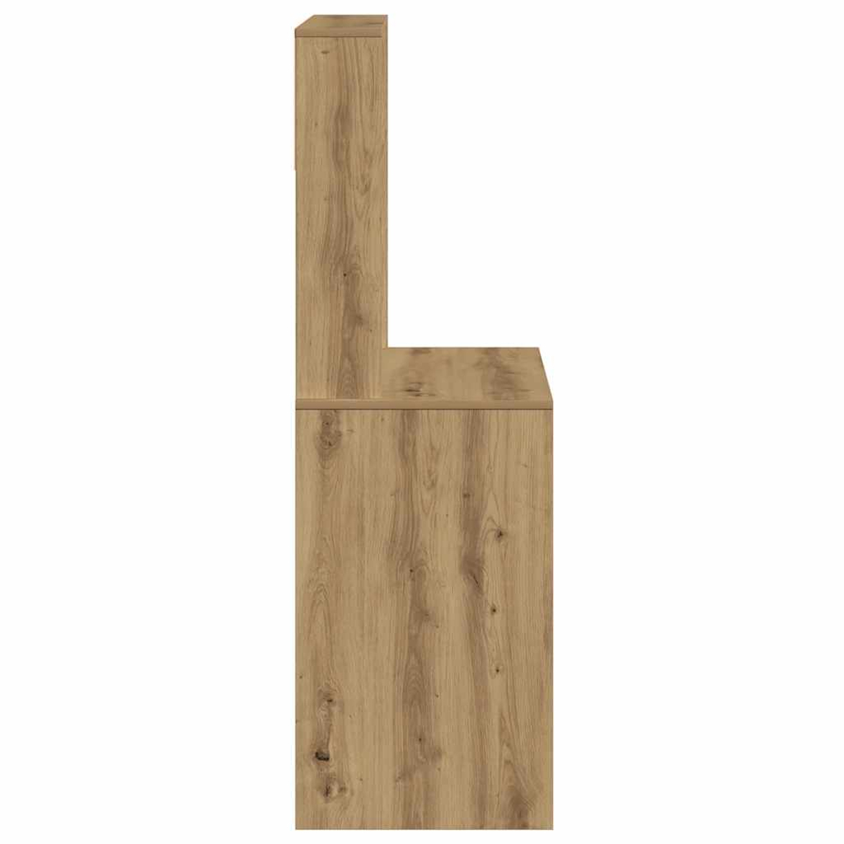 Ein hölzerner Schrank in L-Form. Er hat eine hellbraune Farbe und eine Holzmaserung.