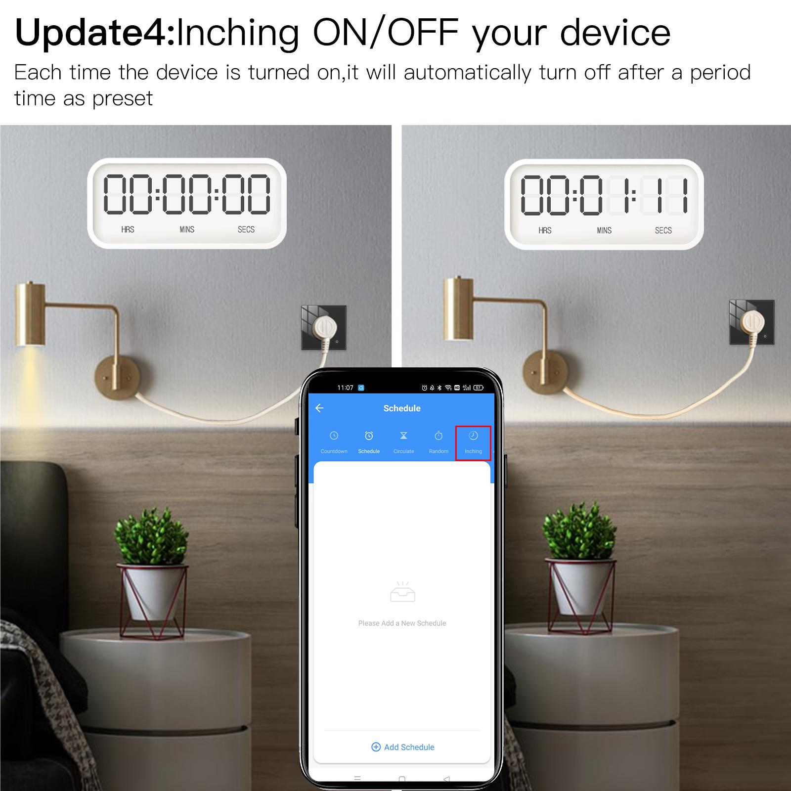 Das Bild zeigt zwei digitale Timer, ein Telefon mit einer Terminplan-App und zwei Nachttischlampen mit kleinen Pflanzen.
