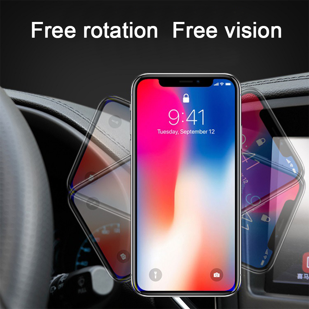 Ein Smartphone mit hellem Bildschirm ist auf dem Armaturenbrett eines Autos montiert. Das Telefon zeigt Zeit und Datum an.