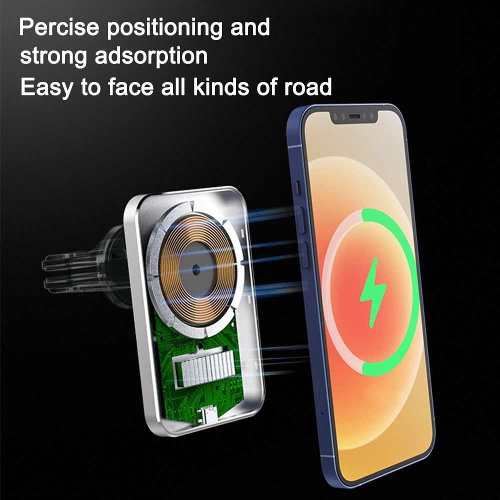 Ein Telefon und ein Ladegerät auf schwarzem Hintergrund. Das Telefon zeigt ein Ladesymbol. Das Ladegerät hat eine Kupferspule.