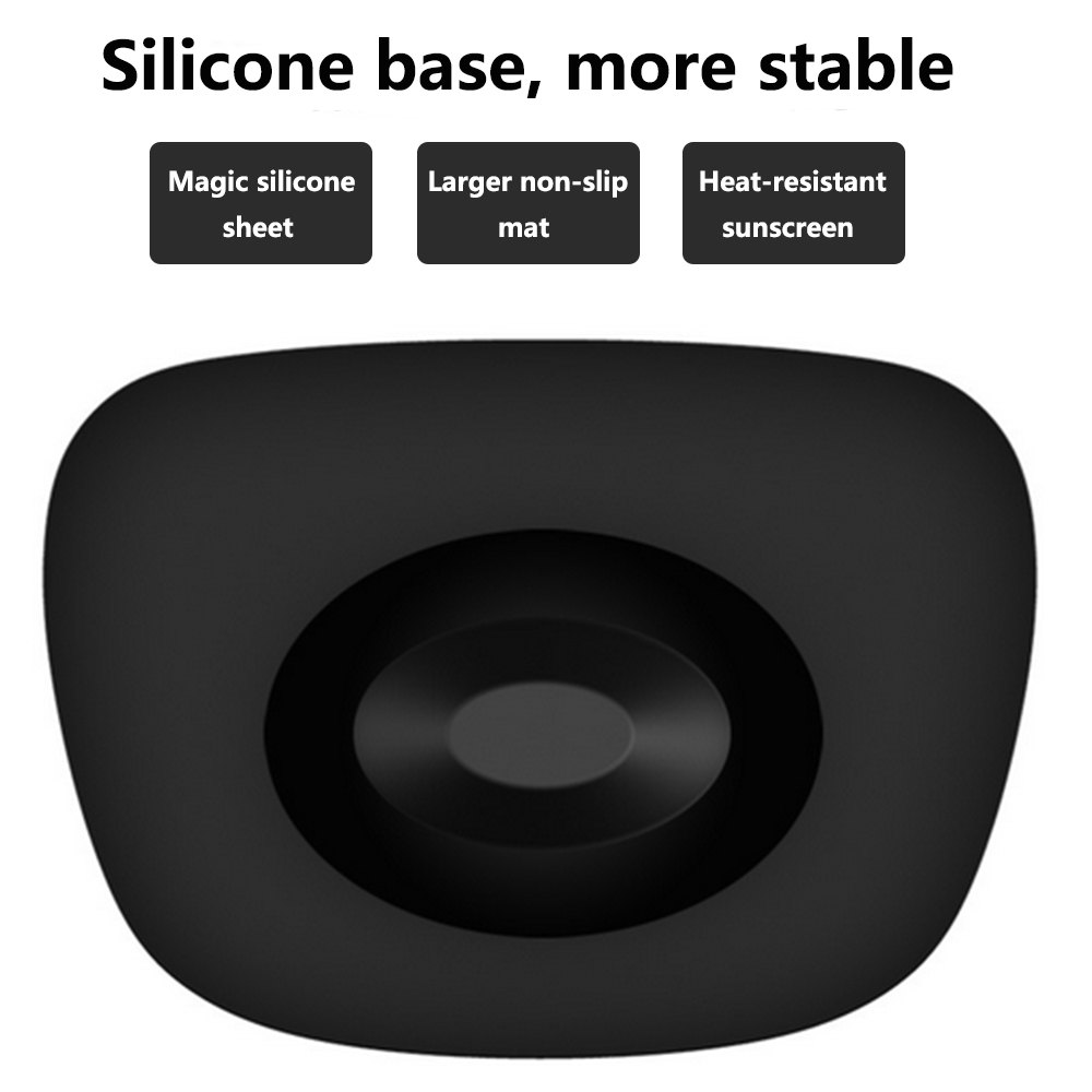 Schwarze Silikonbasis mit konzentrischen Kreisen und Text: magische Silikonfolie, größere rutschfeste Matte, hitzebeständiger Sonnenschutz. Text: Silikonbasis, stabiler.