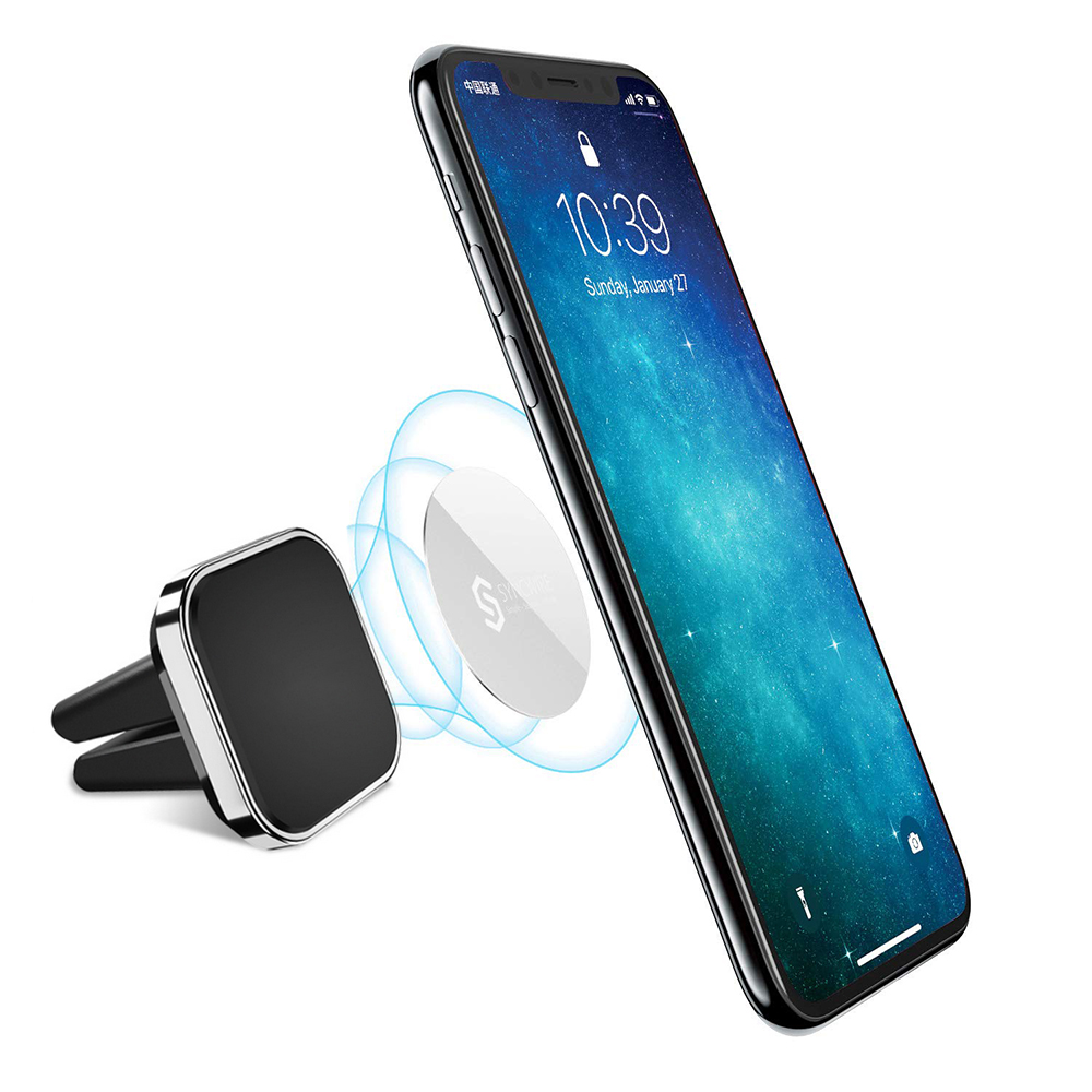 Ein Smartphone auf einer magnetischen Autohalterung. Das Telefon zeigt die Uhrzeit 10:39 am Sonntag, 27. Januar an.