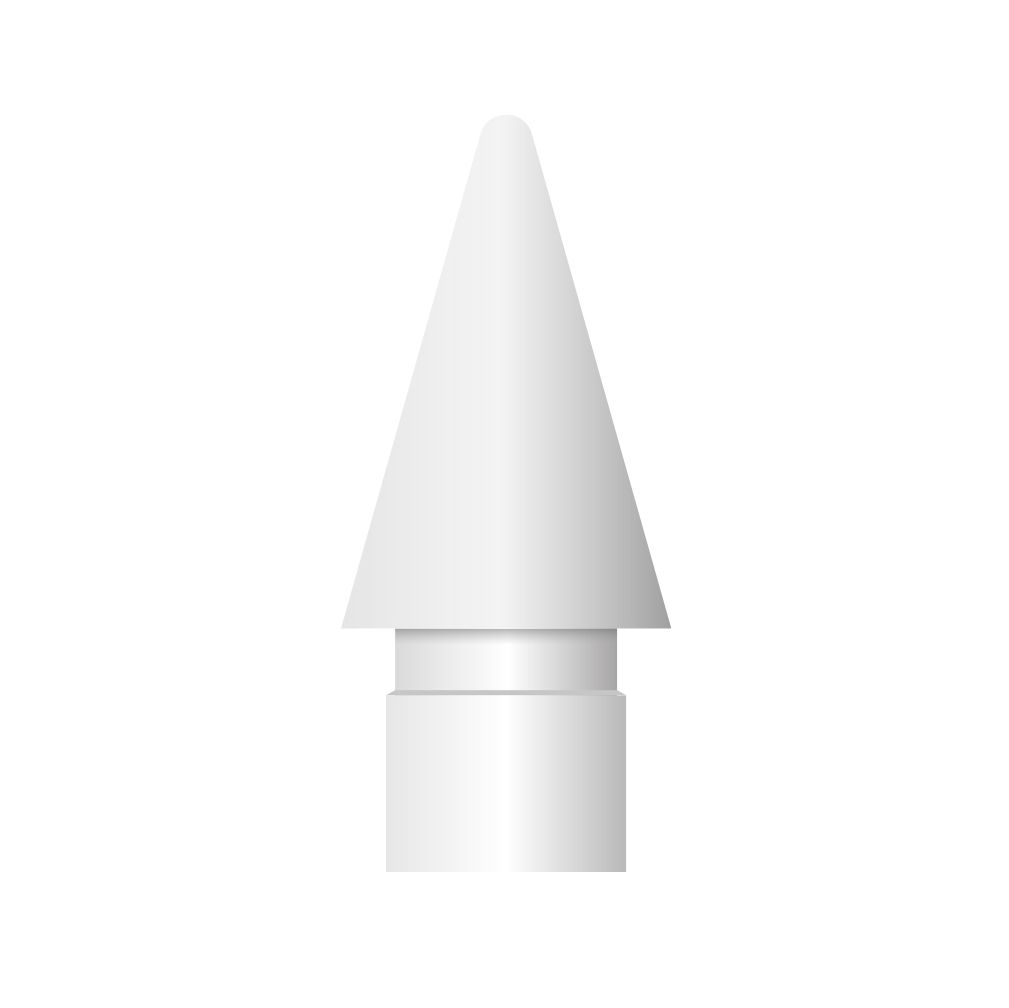Eine weiße Stiftspitze mit konischer Spitze und zylindrischem Sockel vor sauberem, weißem Hintergrund. Schlichtes Design.
