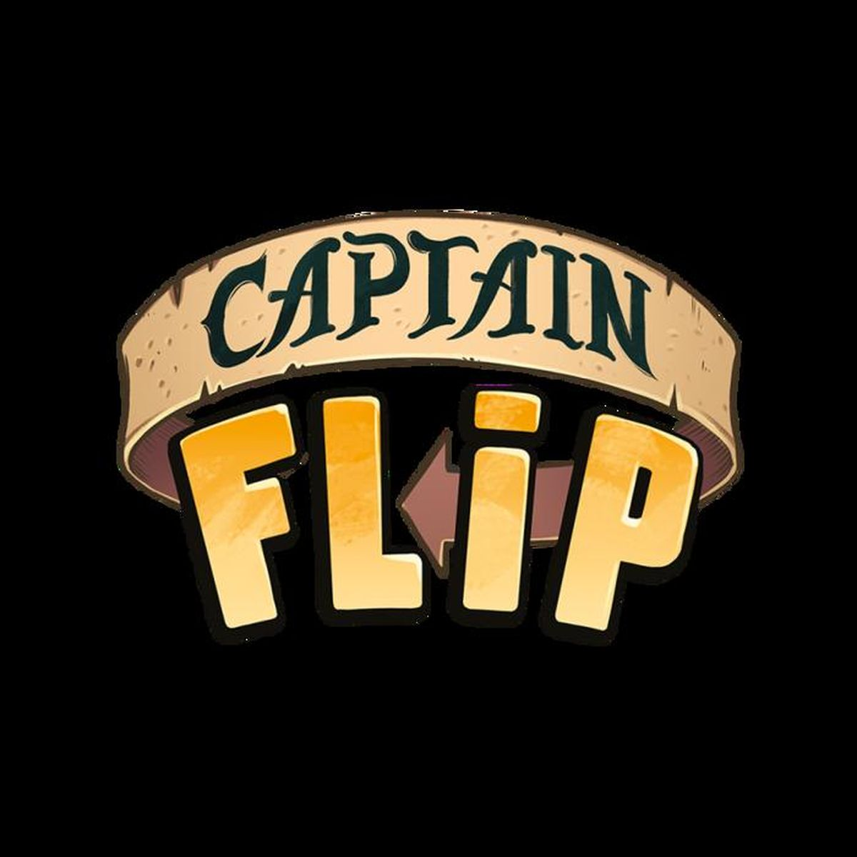 Logo with "CAPTAIN" on a banner, "FLIP" below with an arrow, all in gold on black background.