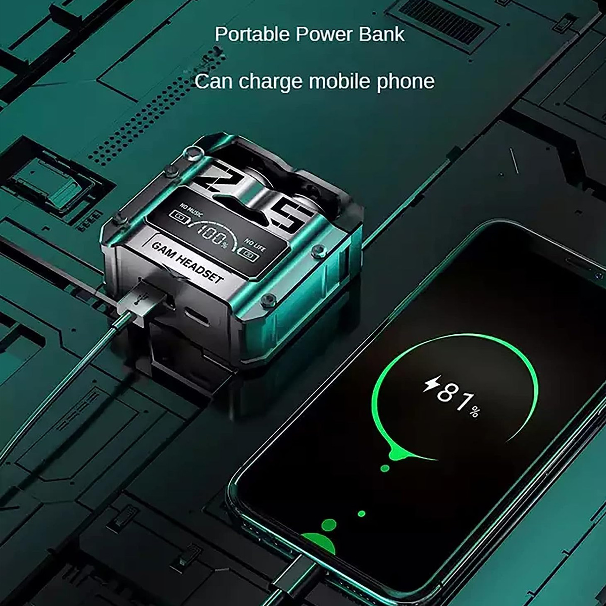 Ein Telefon, das mit einer Powerbank geladen wird. Das Telefon zeigt 81 % geladen an. Die Powerbank ist mit dem Telefon verbunden.