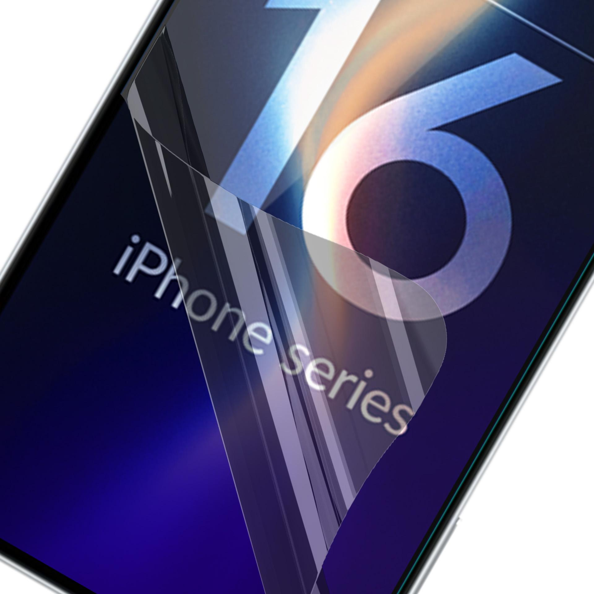 Uno schermo del telefono con una protezione. Lo schermo mostra un design astratto e il testo 'iPhone series'.
