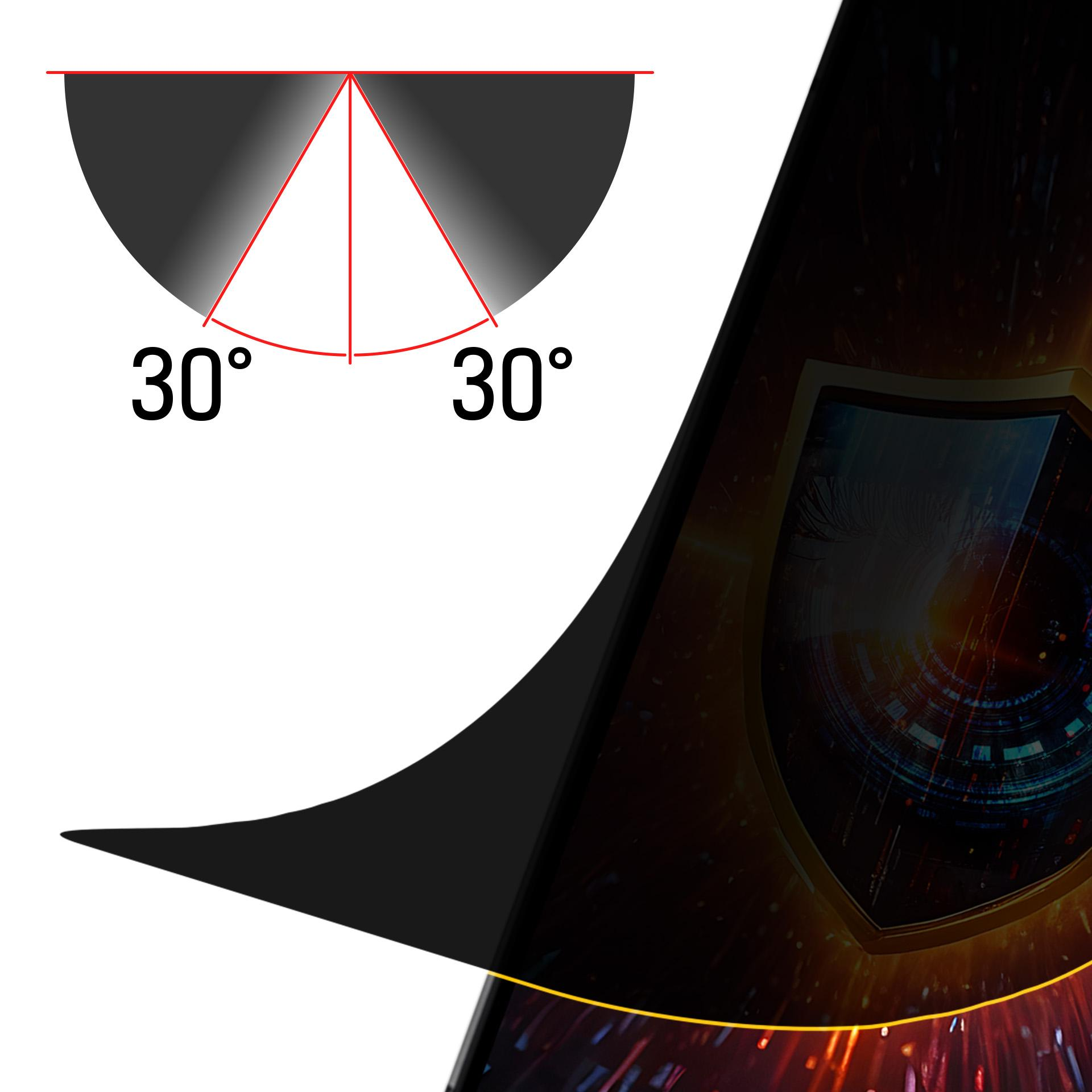 Diagram z kątami 30 stopni. Czarny kształt zakrzywia się z boku. Widoczne tło z odcieniami pomarańczowego i czerwonego.