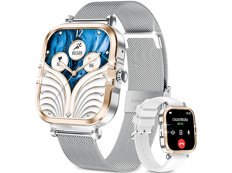 RAYOFI TK82 Smartwatch Silikon/Metall, 240 mm, Roségold/Silber