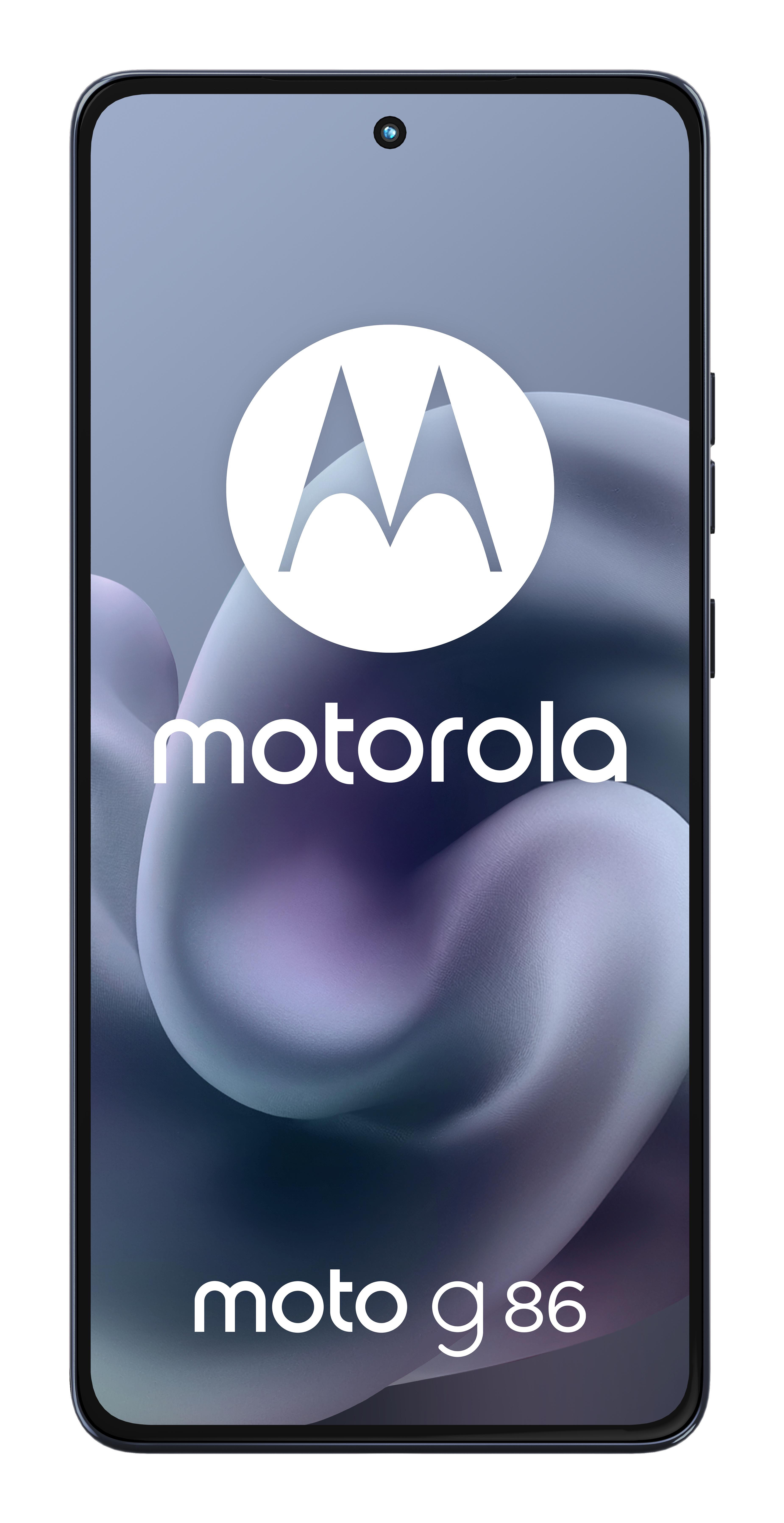 Smartfon Motorola Moto G86. Posiada ekran z logo Motorola i napisem 'moto g 86'.