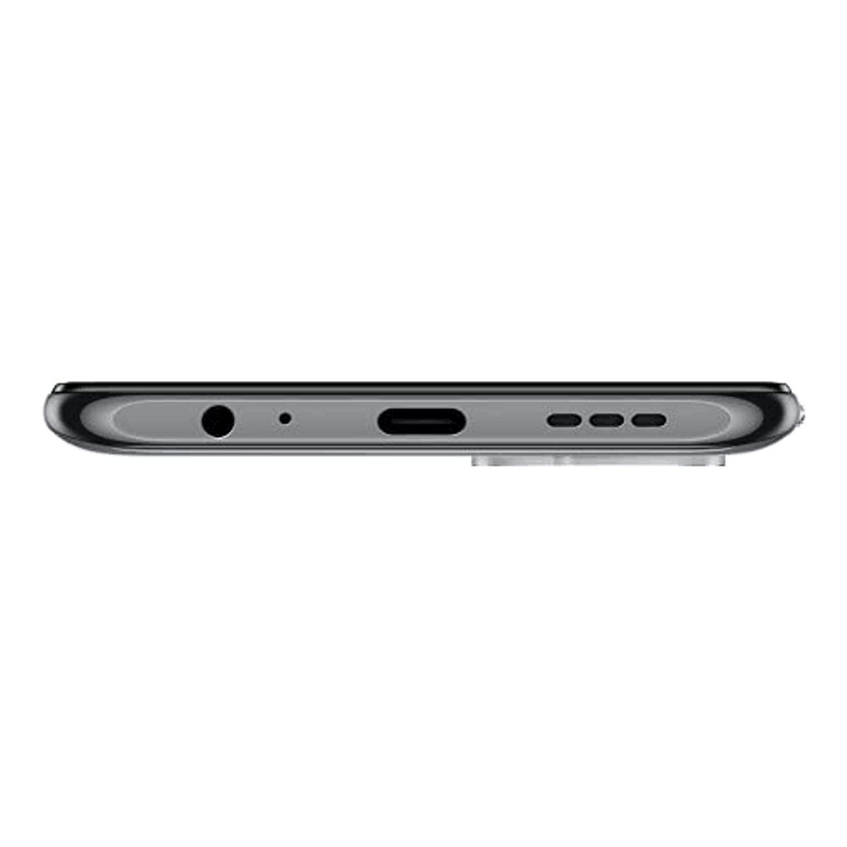 Bordo inferiore di uno smartphone nero. Presenta jack cuffie, foro microfono, porta USB-C e fori altoparlante.
